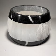 [shopname] - Selenite & Marble Tea Light Holder | Natural Stone Candle Centerpiece, rock decor