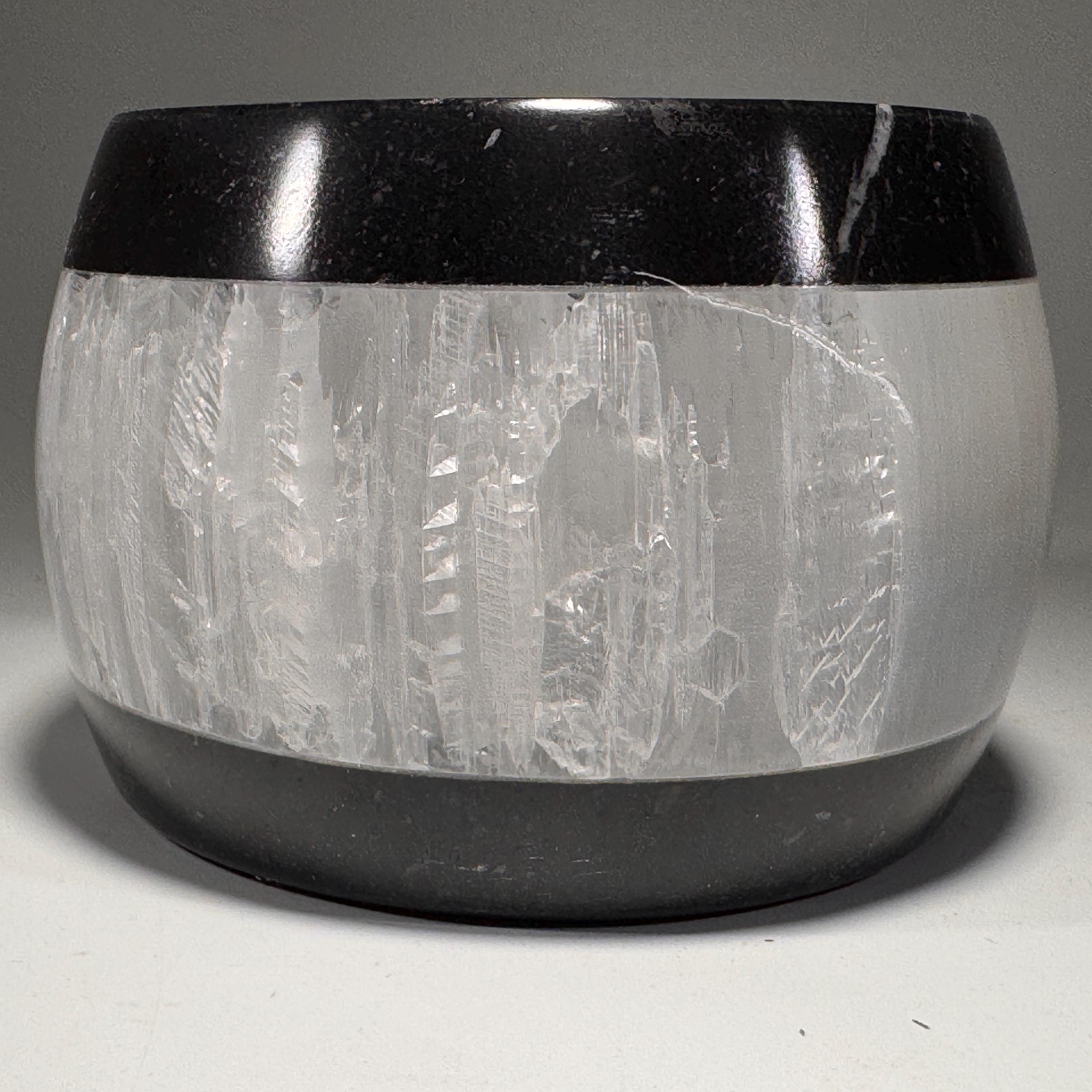 [shopname] - Selenite & Marble Tea Light Holder | Natural Stone Candle Centerpiece, rock decor