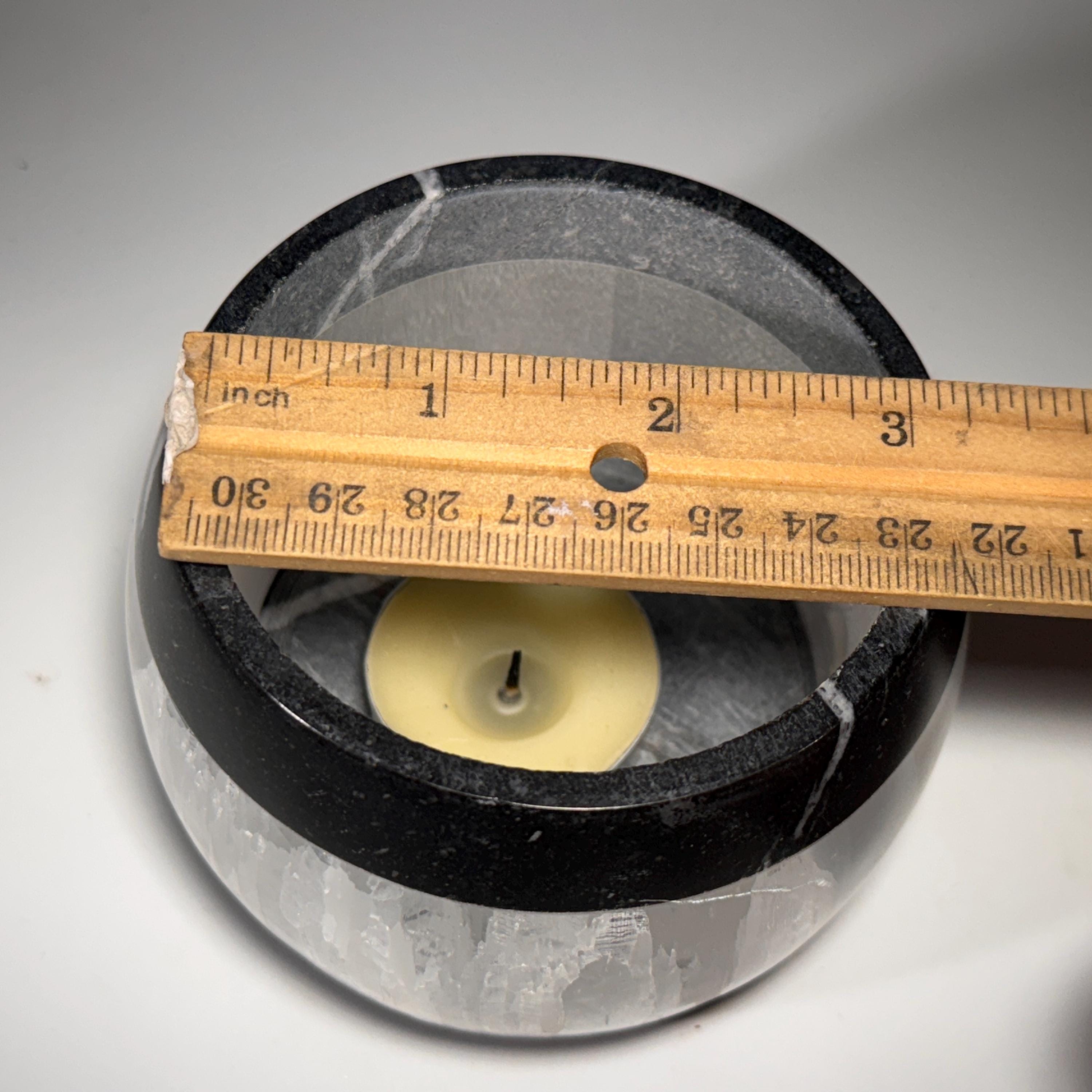 [shopname] - Selenite & Marble Tea Light Holder | Natural Stone Candle Centerpiece, rock decor