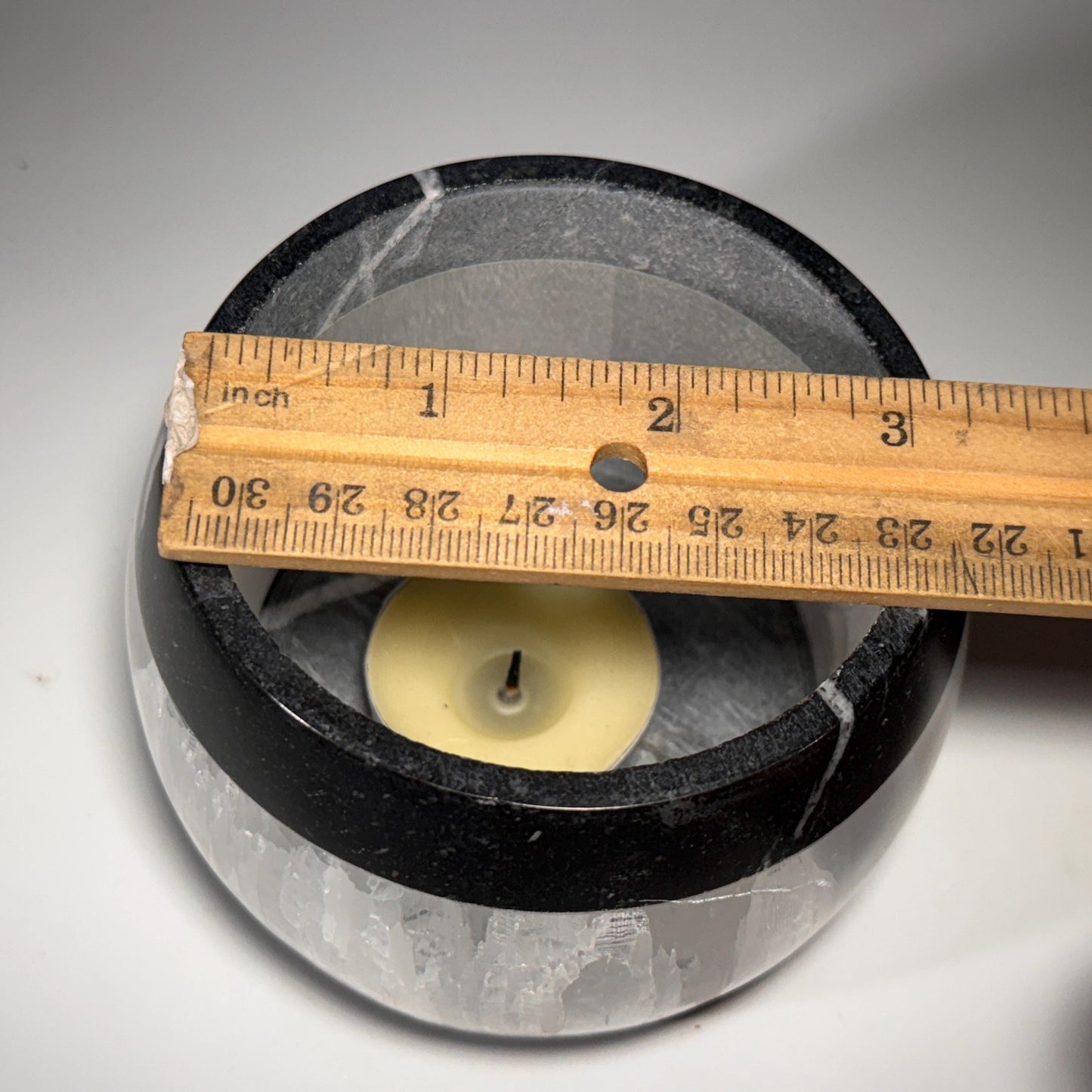 [shopname] - Selenite & Marble Tea Light Holder | Natural Stone Candle Centerpiece, rock decor