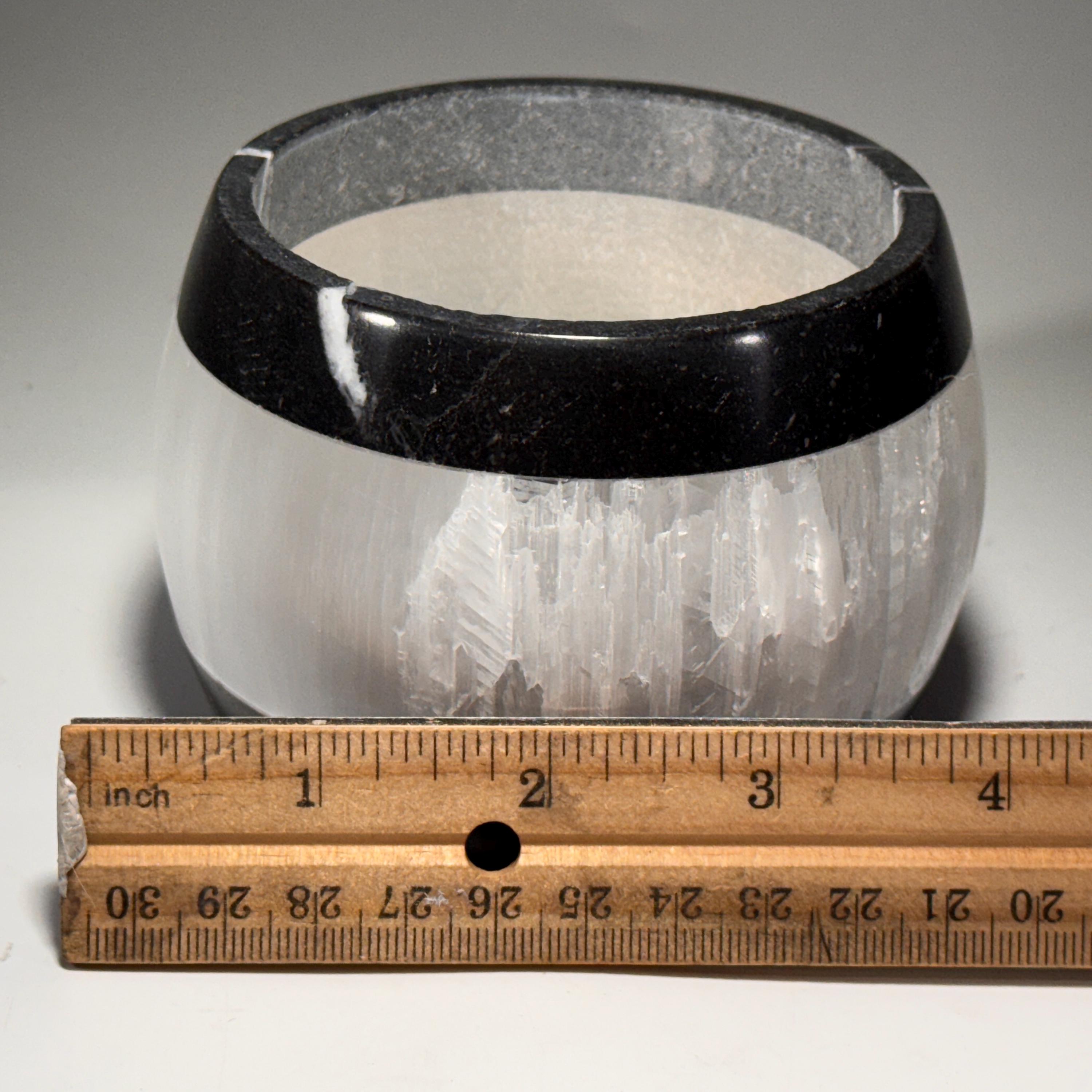 [shopname] - Selenite & Marble Tea Light Holder | Natural Stone Candle Centerpiece, rock decor