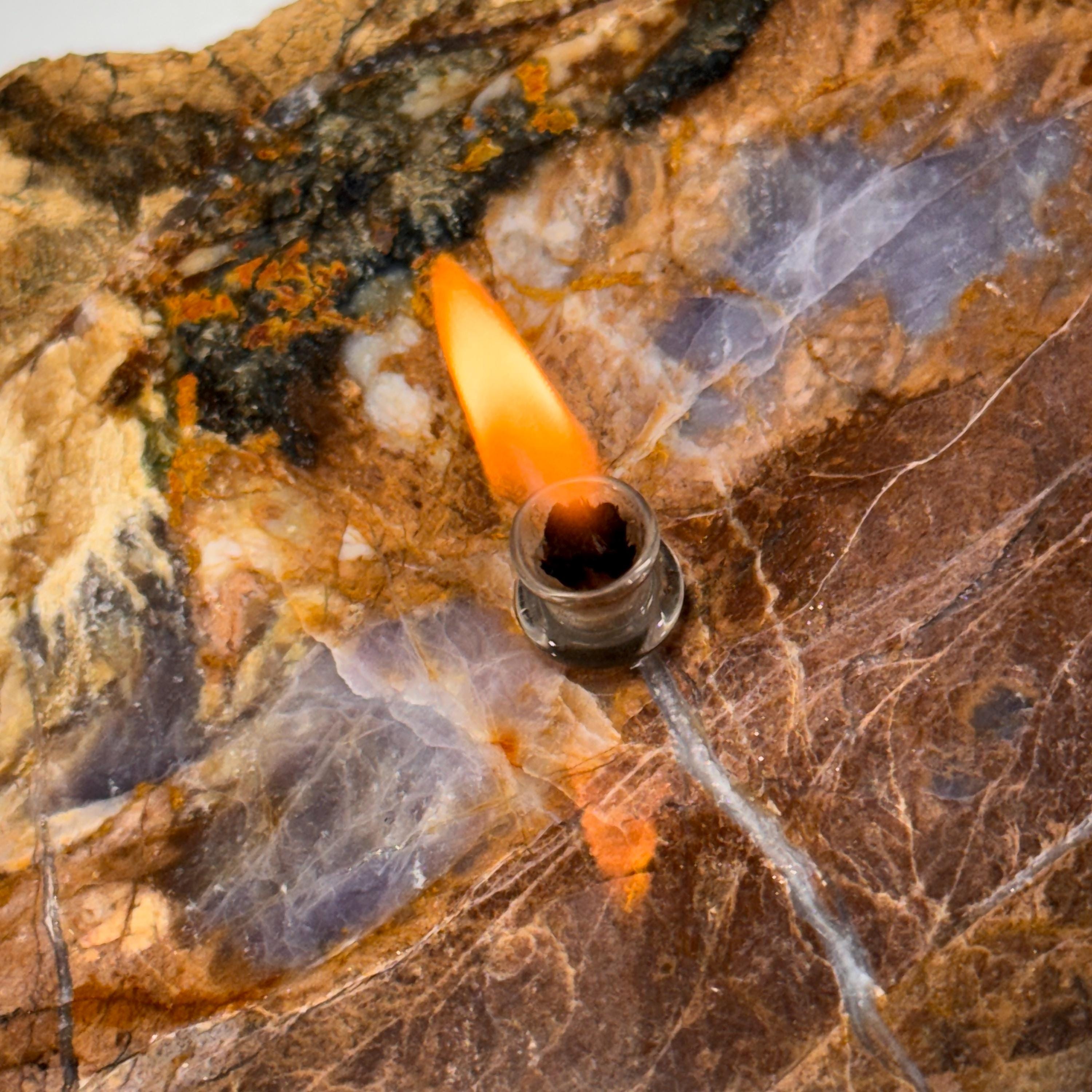 [shopname] - Purple Agate Rock Candle | Natural Stone Oil Lamp with Fiberglass Wick, rock decor