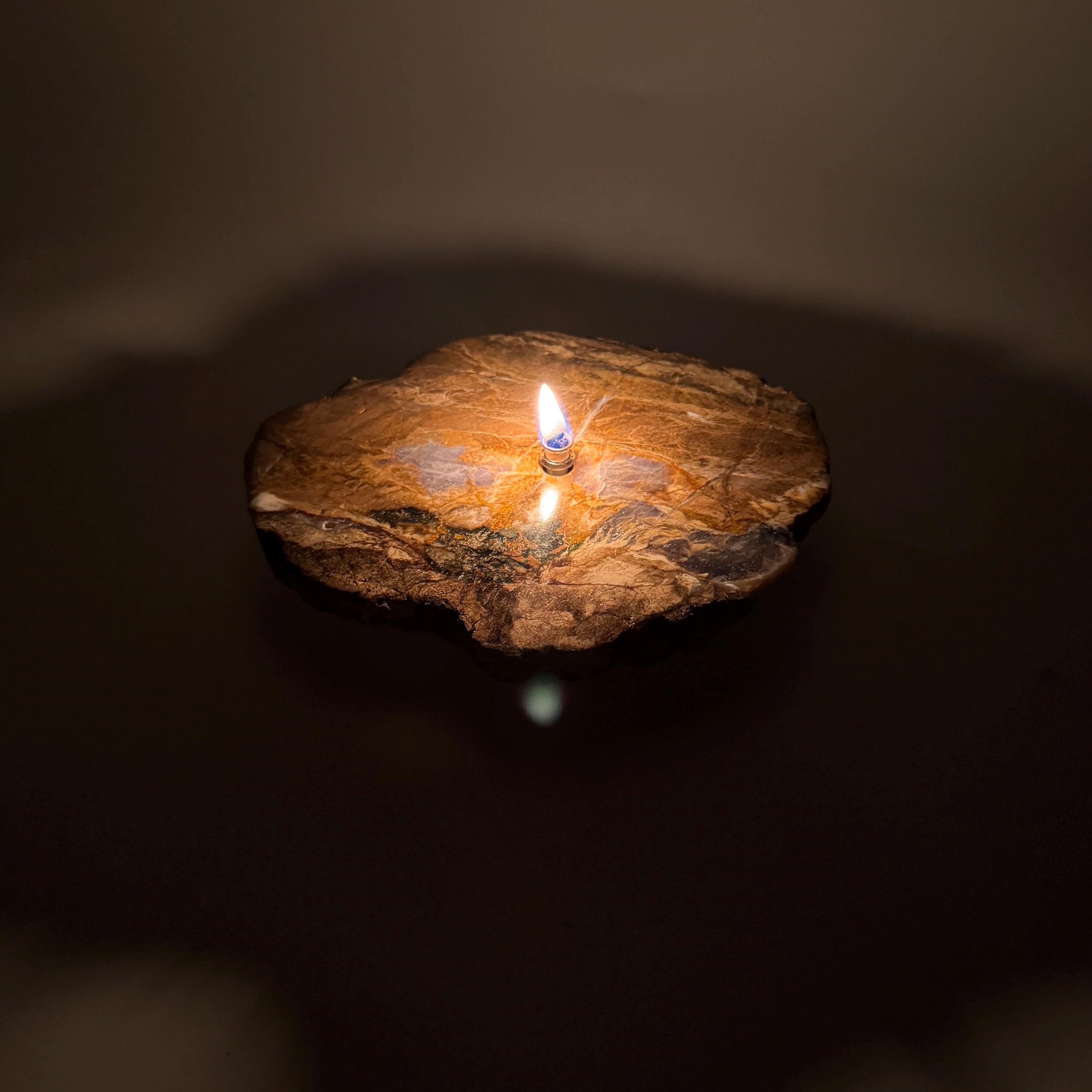 [shopname] - Purple Agate Rock Candle | Natural Stone Oil Lamp with Fiberglass Wick, rock decor