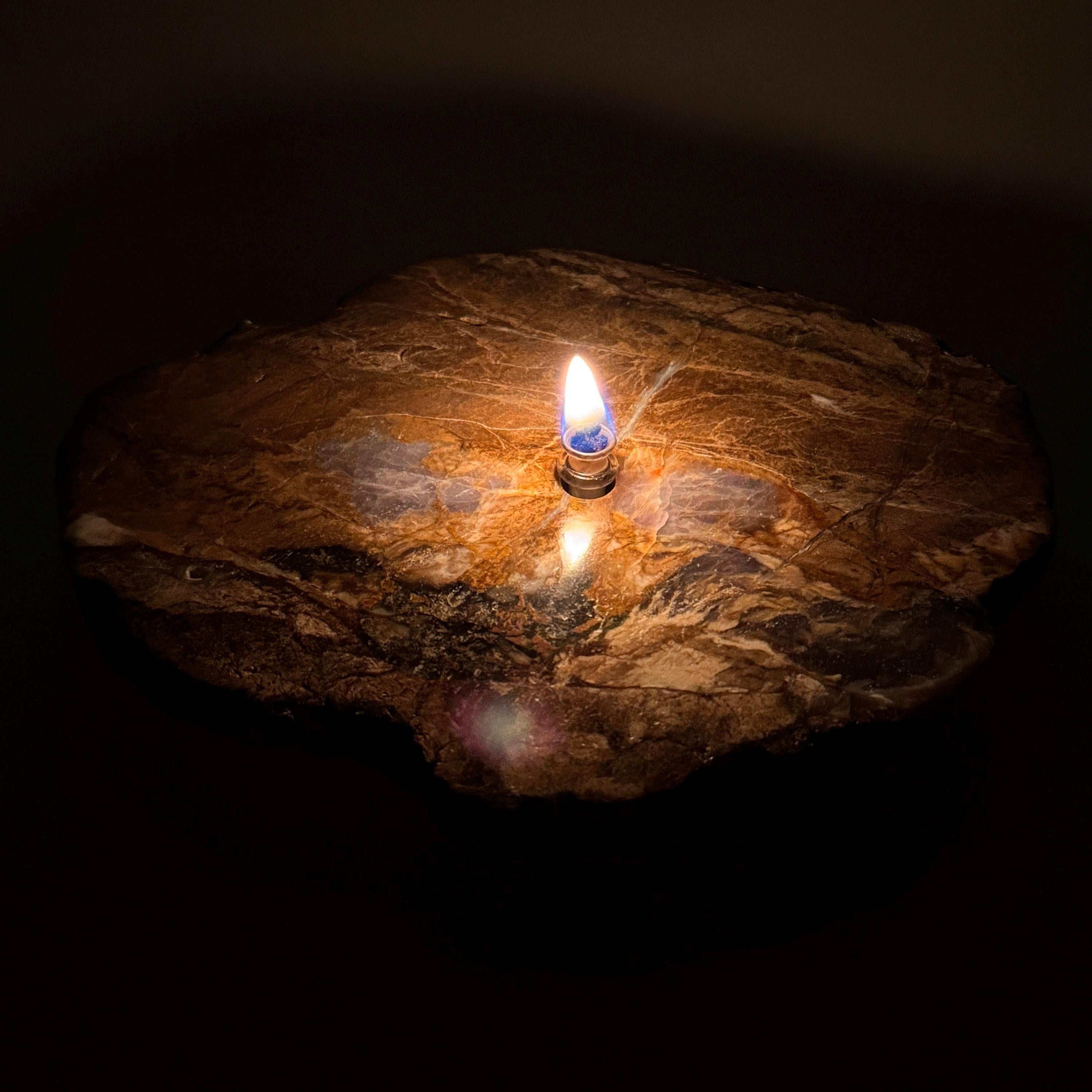[shopname] - Purple Agate Rock Candle | Natural Stone Oil Lamp with Fiberglass Wick, rock decor