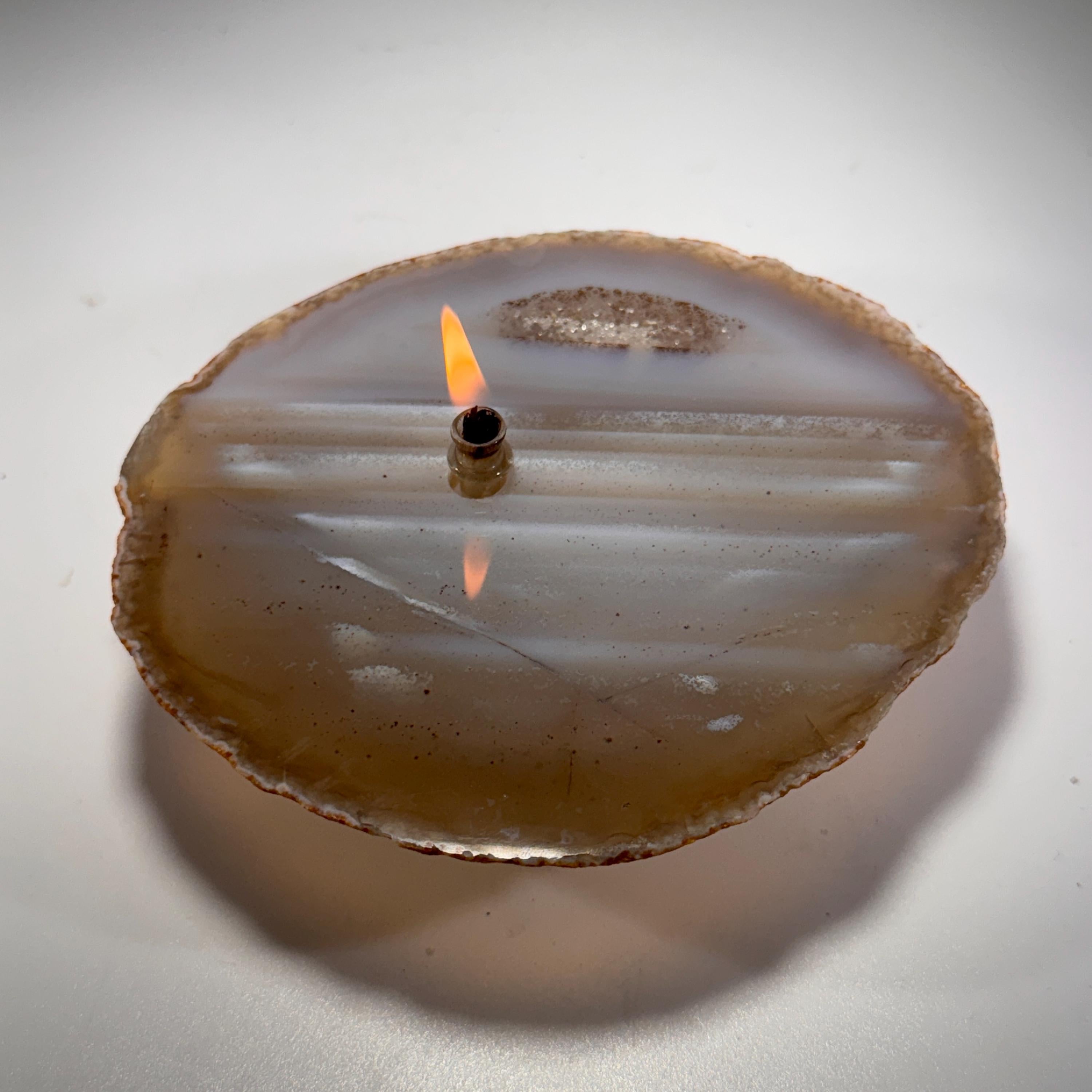 [shopname] - Agate Geode Oil Candle | Brazilian Slice Rock Lamp, Read Description, rock decor