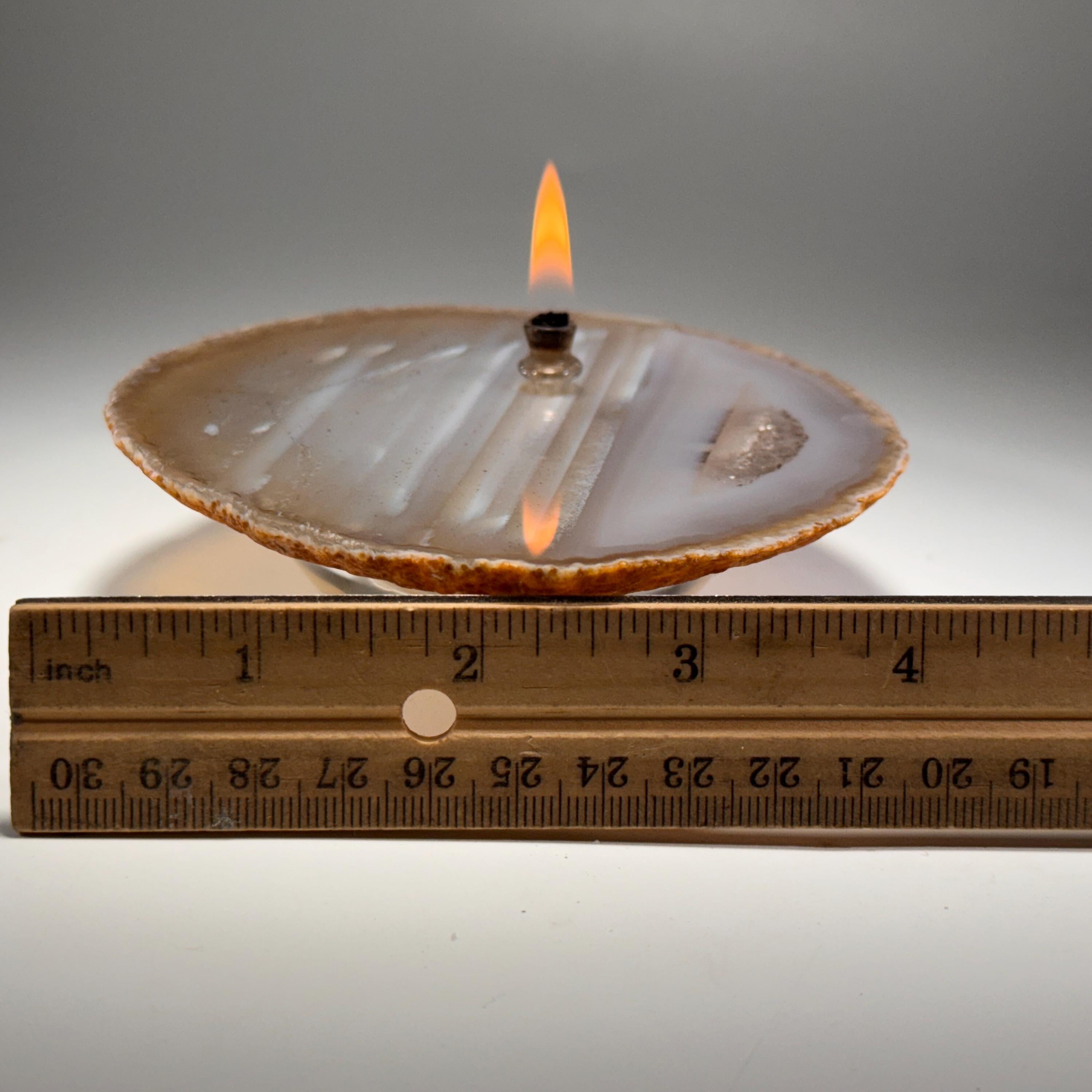 [shopname] - Agate Geode Oil Candle | Brazilian Slice Rock Lamp, Read Description, rock decor