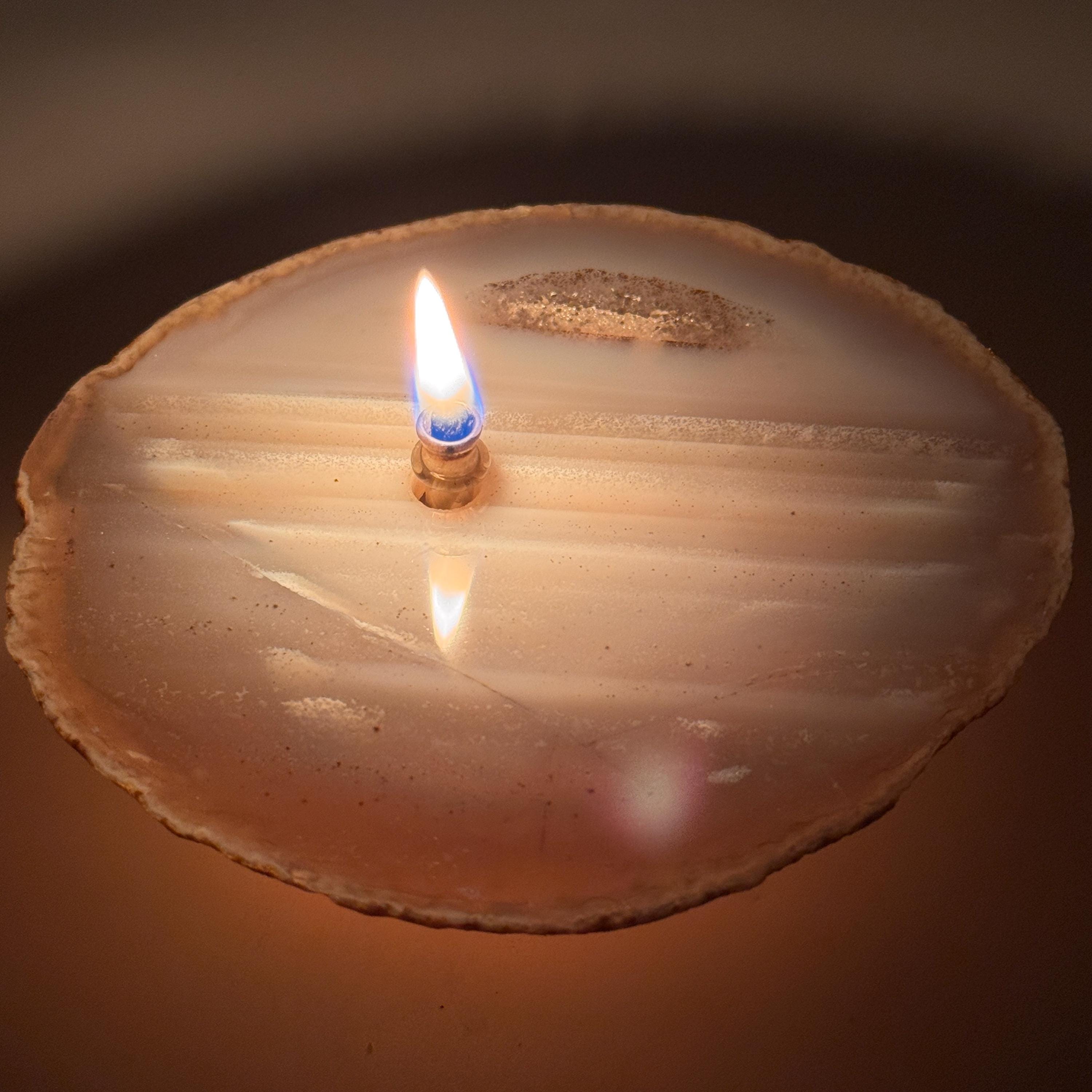 [shopname] - Agate Geode Oil Candle | Brazilian Slice Rock Lamp, Read Description, rock decor