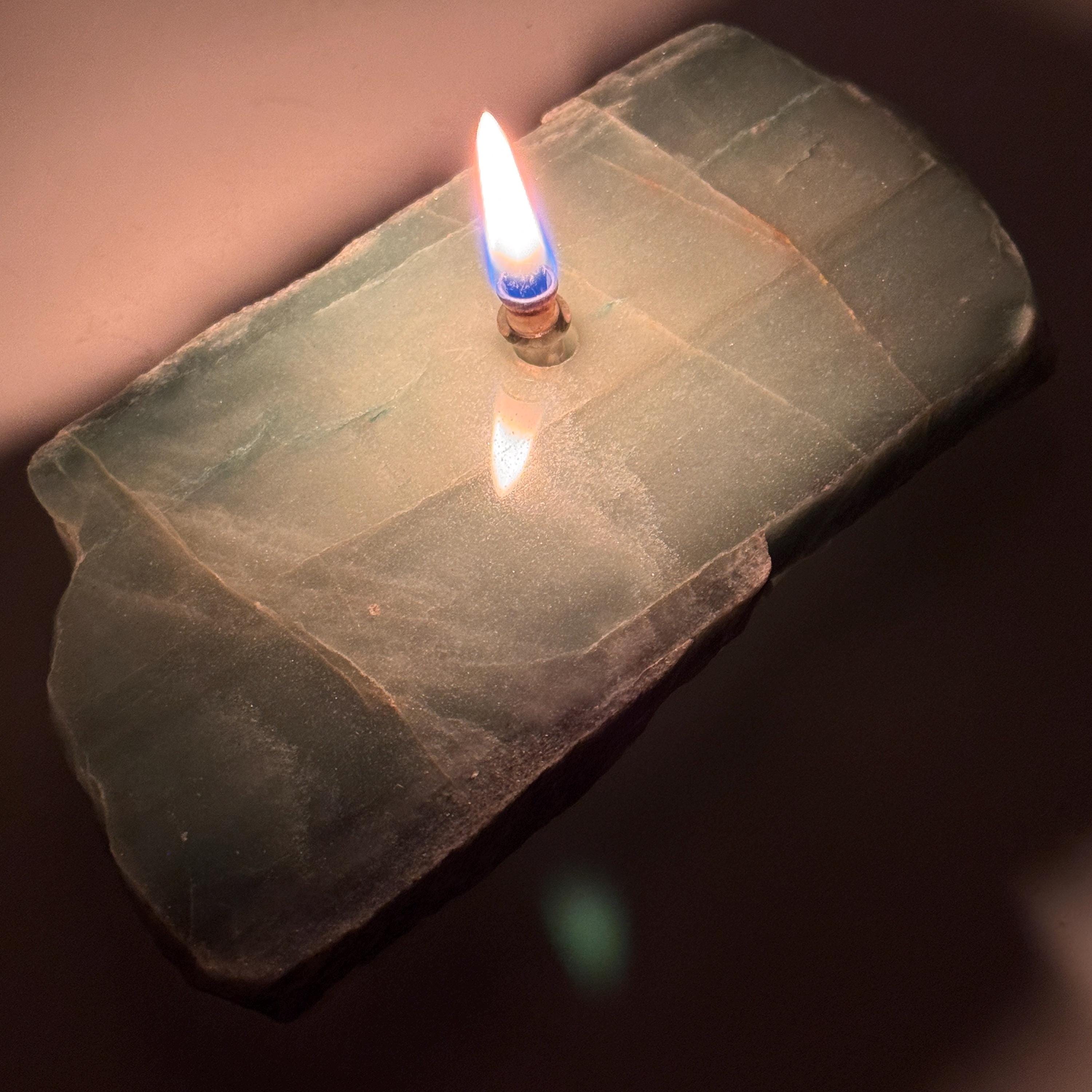 [shopname] - Rock Oil Candle - green quartz, rock decor