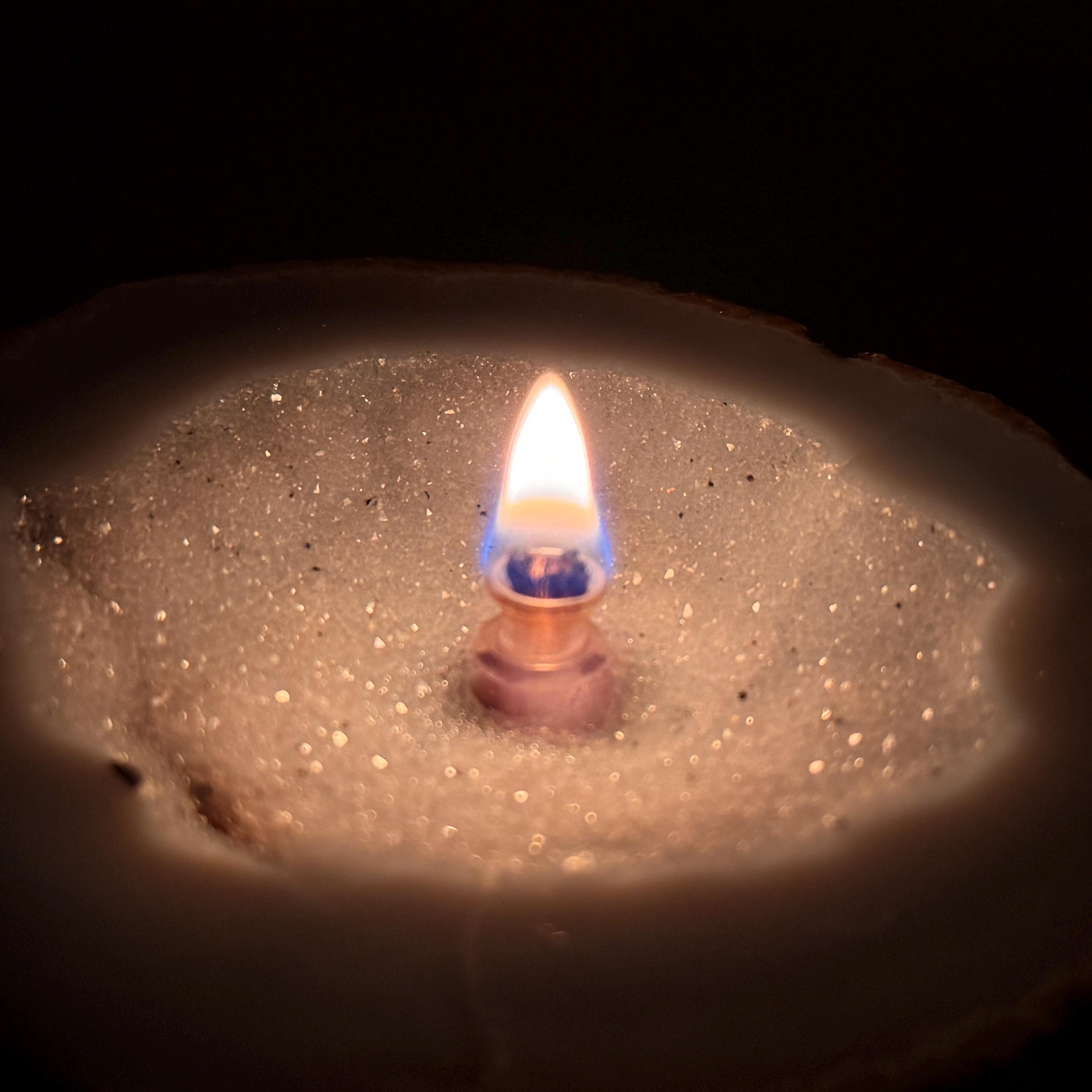 [shopname] - Agate Geode Oil Candle | Brazilian Druzy Agate Rock Lamp, rock decor