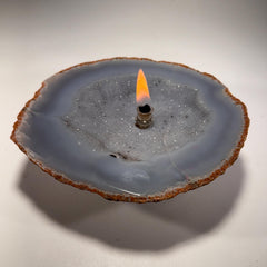 [shopname] - Agate Geode Oil Candle | Brazilian Druzy Agate Rock Lamp, rock decor