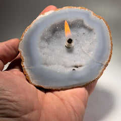 [shopname] - Agate Geode Oil Candle | Brazilian Druzy Agate Rock Lamp, rock decor