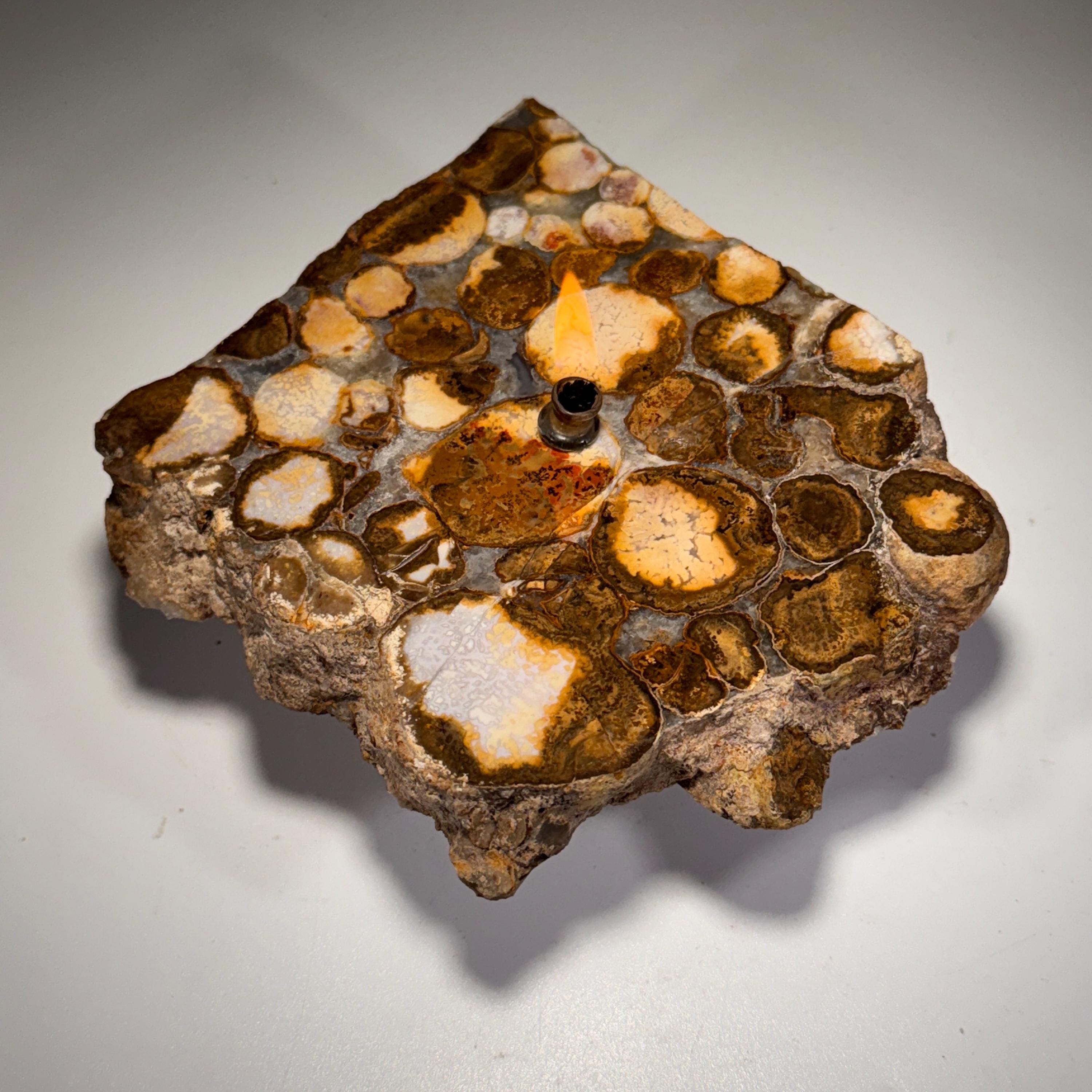 [shopname] - Rock Candle - Spotted Agate, rock decor