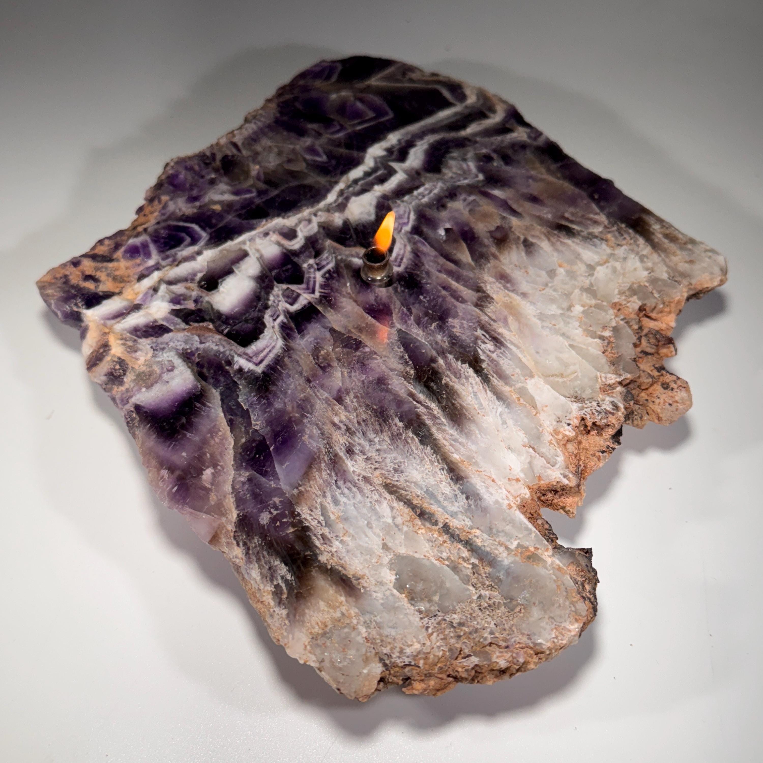 [shopname] - Rock oil lamp, Amethyst geode slab, rock decor