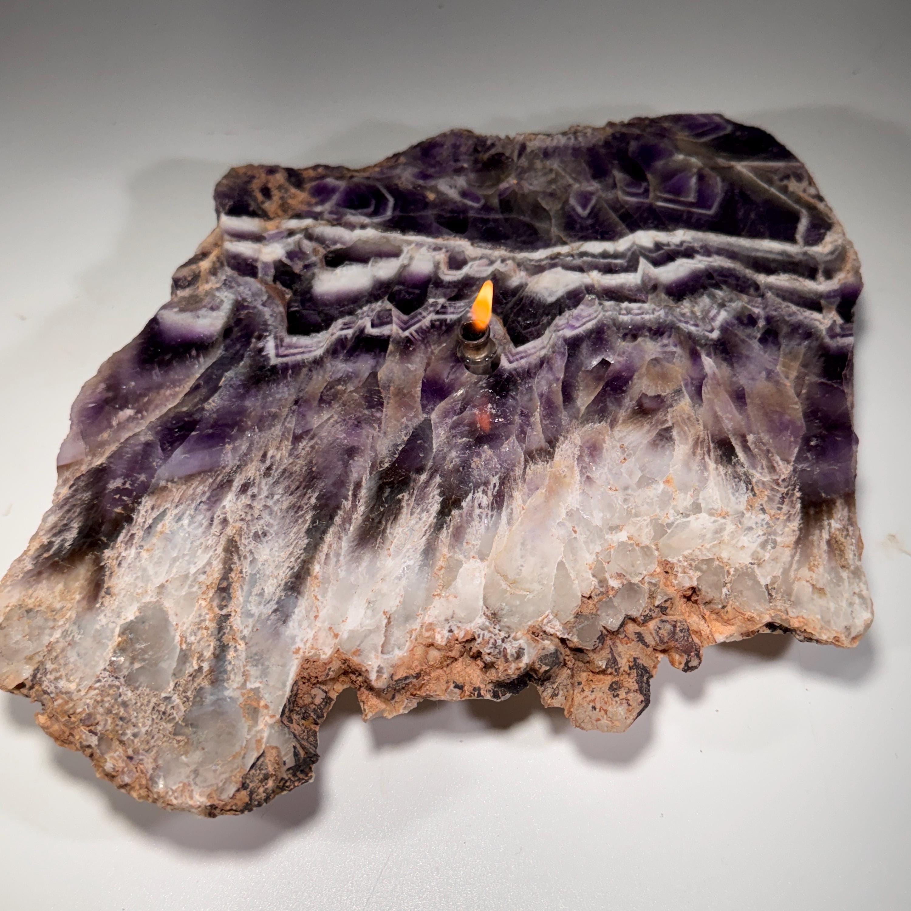 [shopname] - Rock oil lamp, Amethyst geode slab, rock decor