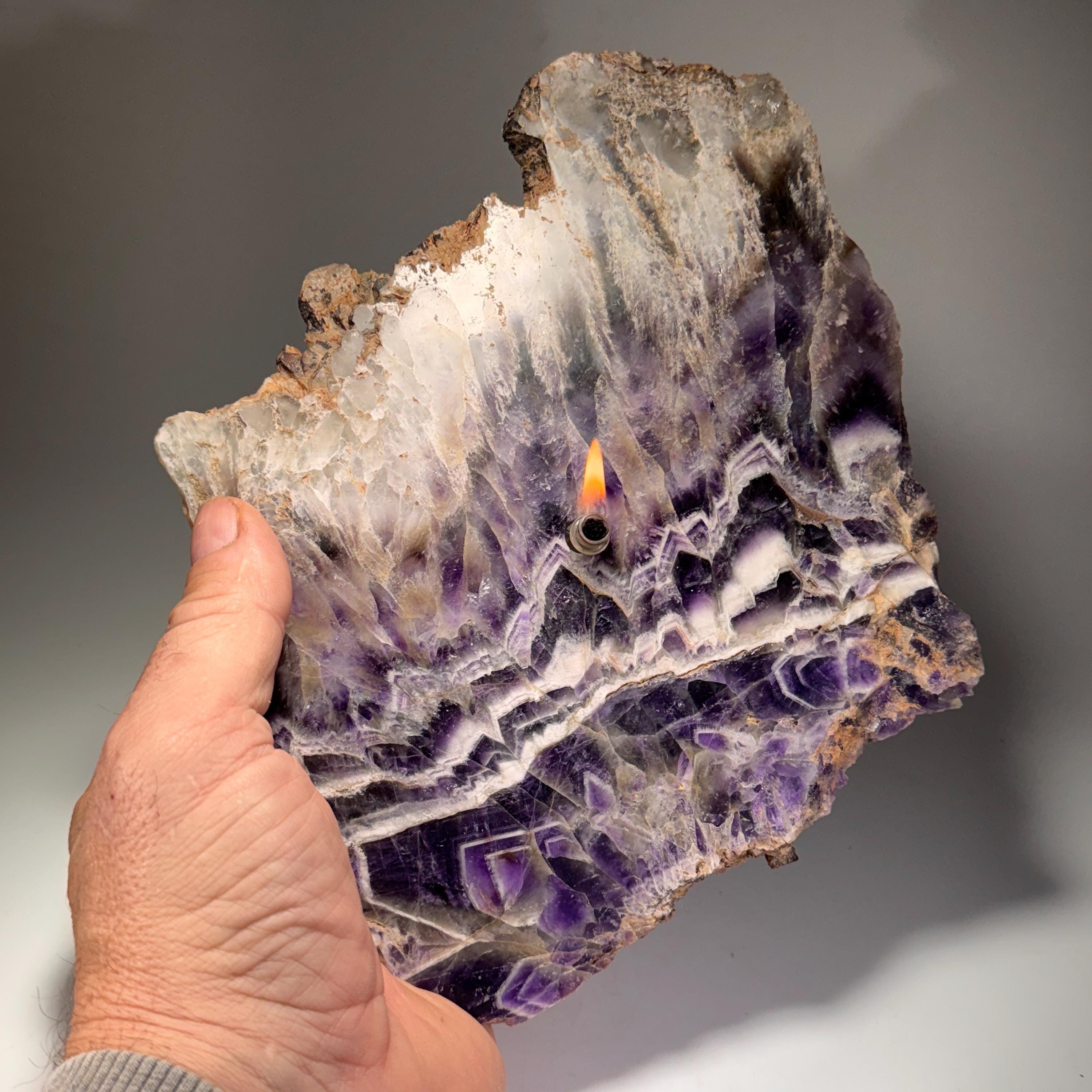 [shopname] - Rock oil lamp, Amethyst geode slab, rock decor