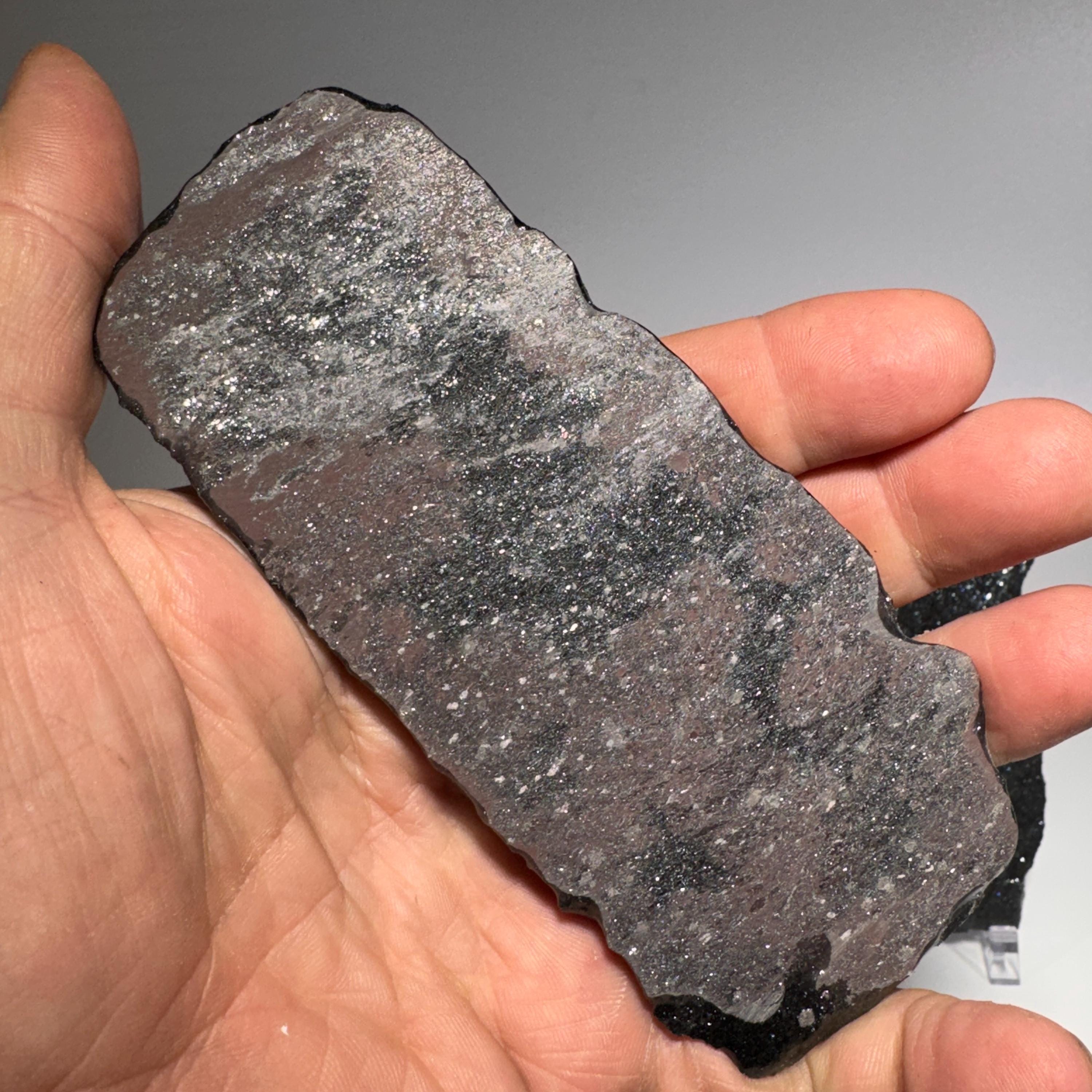 [shopname] - Medium-sized Specular Hematite Slab | Polished Michigan Iron Ore with Stand, rock decor