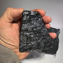 [shopname] - Medium-sized Specular Hematite Slab | Polished Michigan Iron Ore with Stand, rock decor