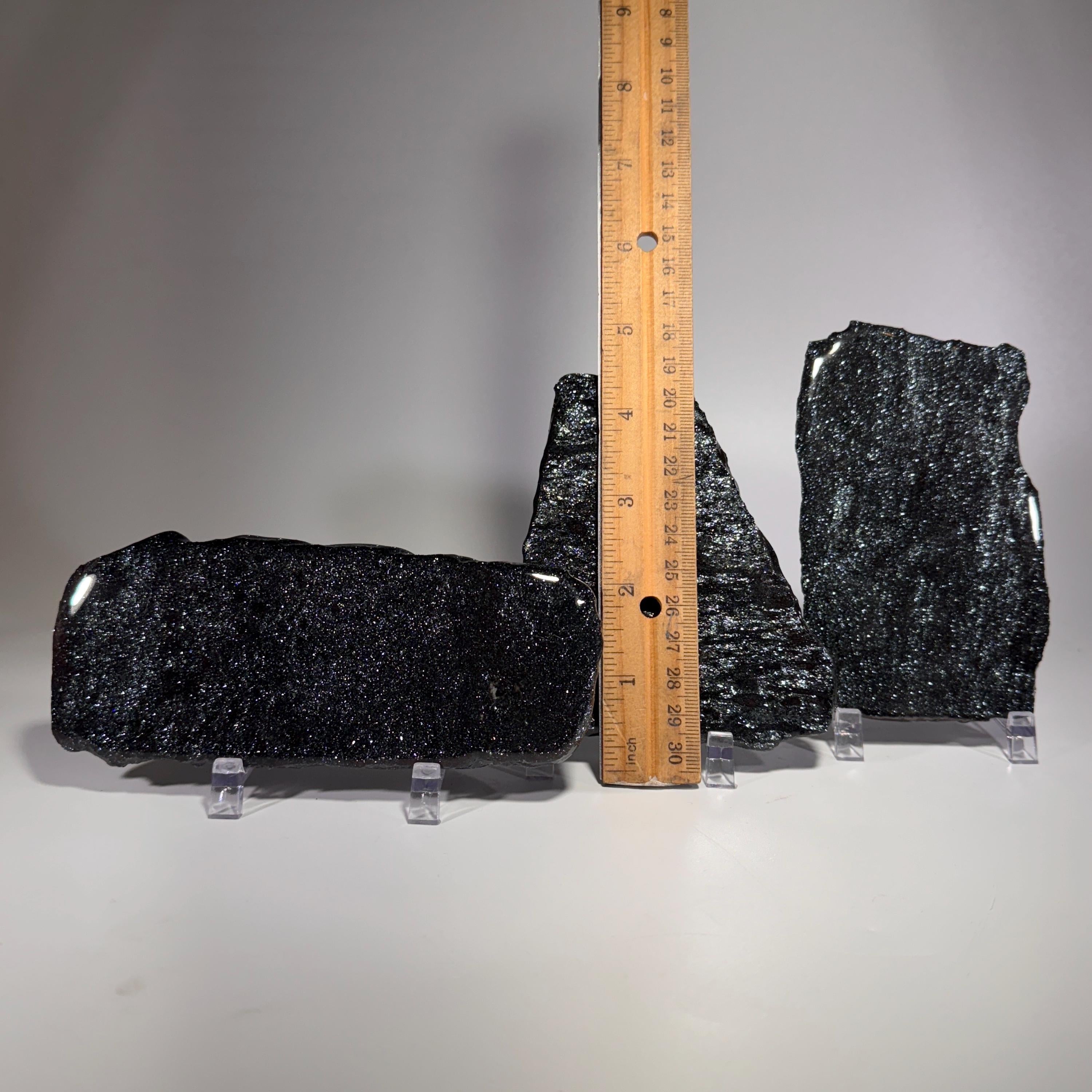 [shopname] - Medium-sized Specular Hematite Slab | Polished Michigan Iron Ore with Stand, rock decor