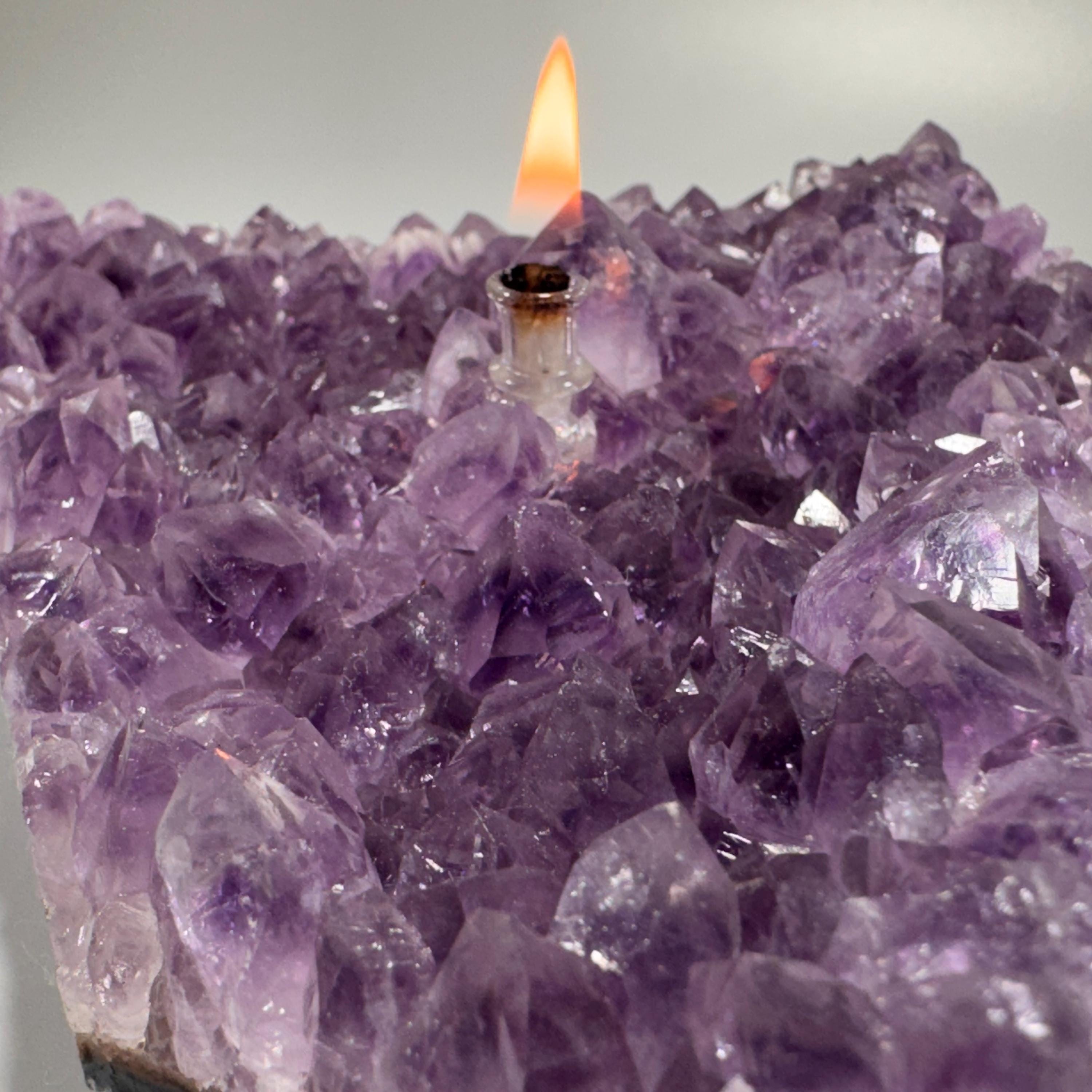 [shopname] - Rock oil lamp, Amethyst geode | Rustic Rock Home Decor, rock decor