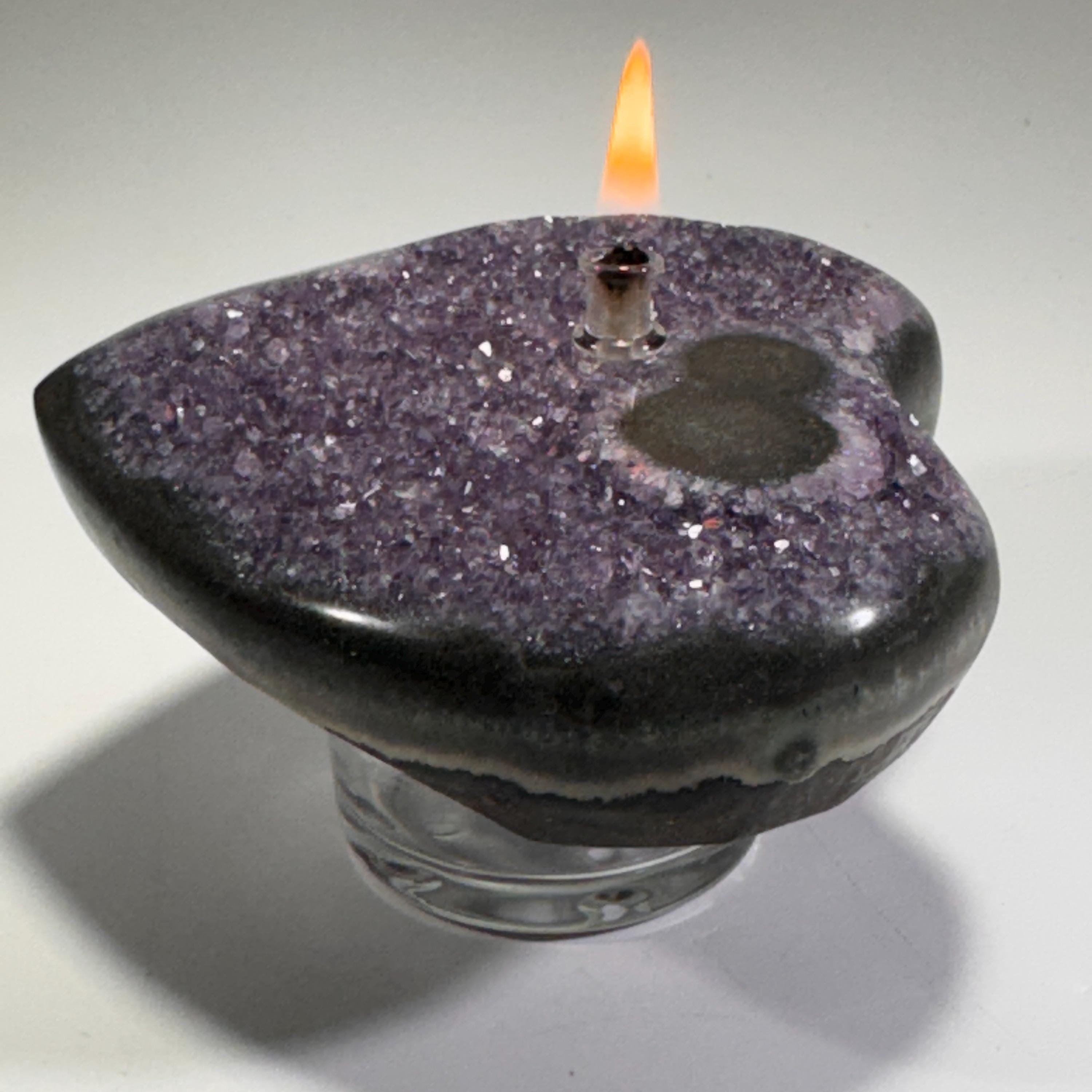 [shopname] - Amethyst Rock Candle, geode heart | Unique one-of-a-kind gift, rock decor