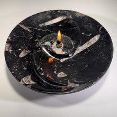 [shopname] - Rock oil Candle - Orthoceras fossil bowl | unique use of a Moroccan fossil, rock decor