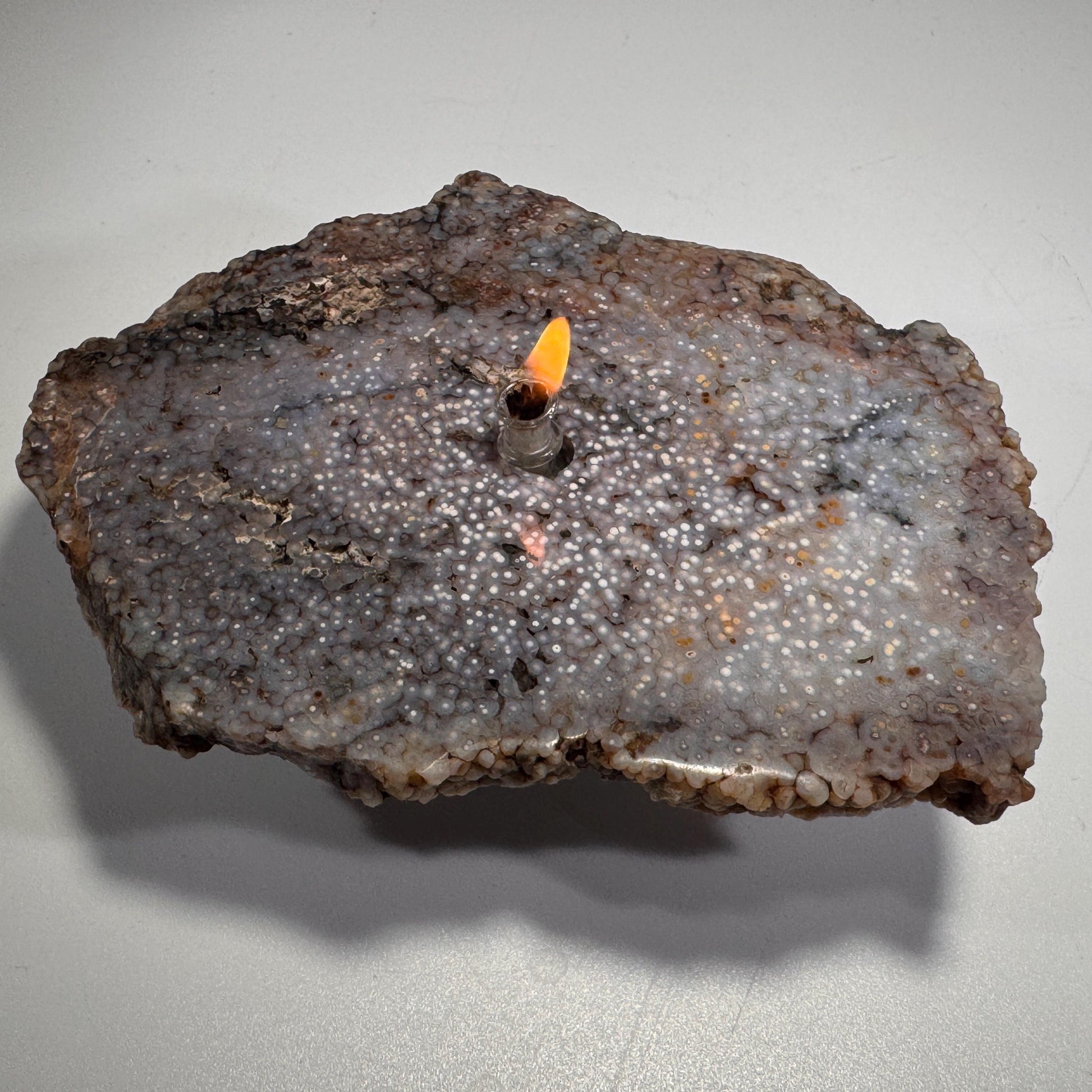 [shopname] - Rock Candle gift box - grape agate slab, rock decor