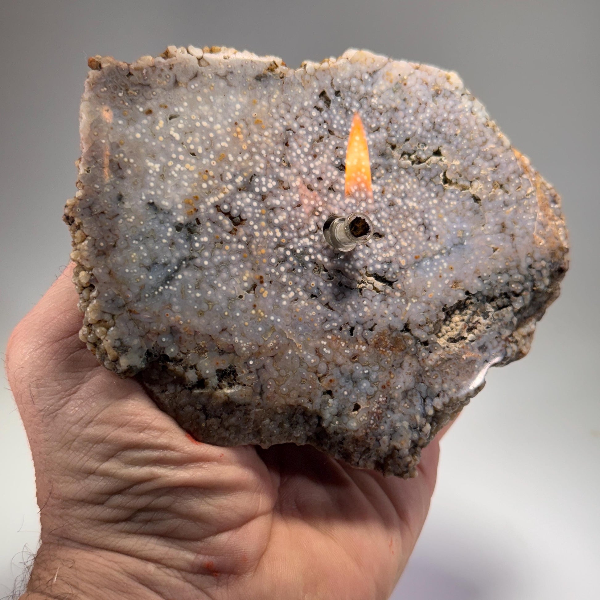 [shopname] - Rock Candle gift box - grape agate slab, rock decor