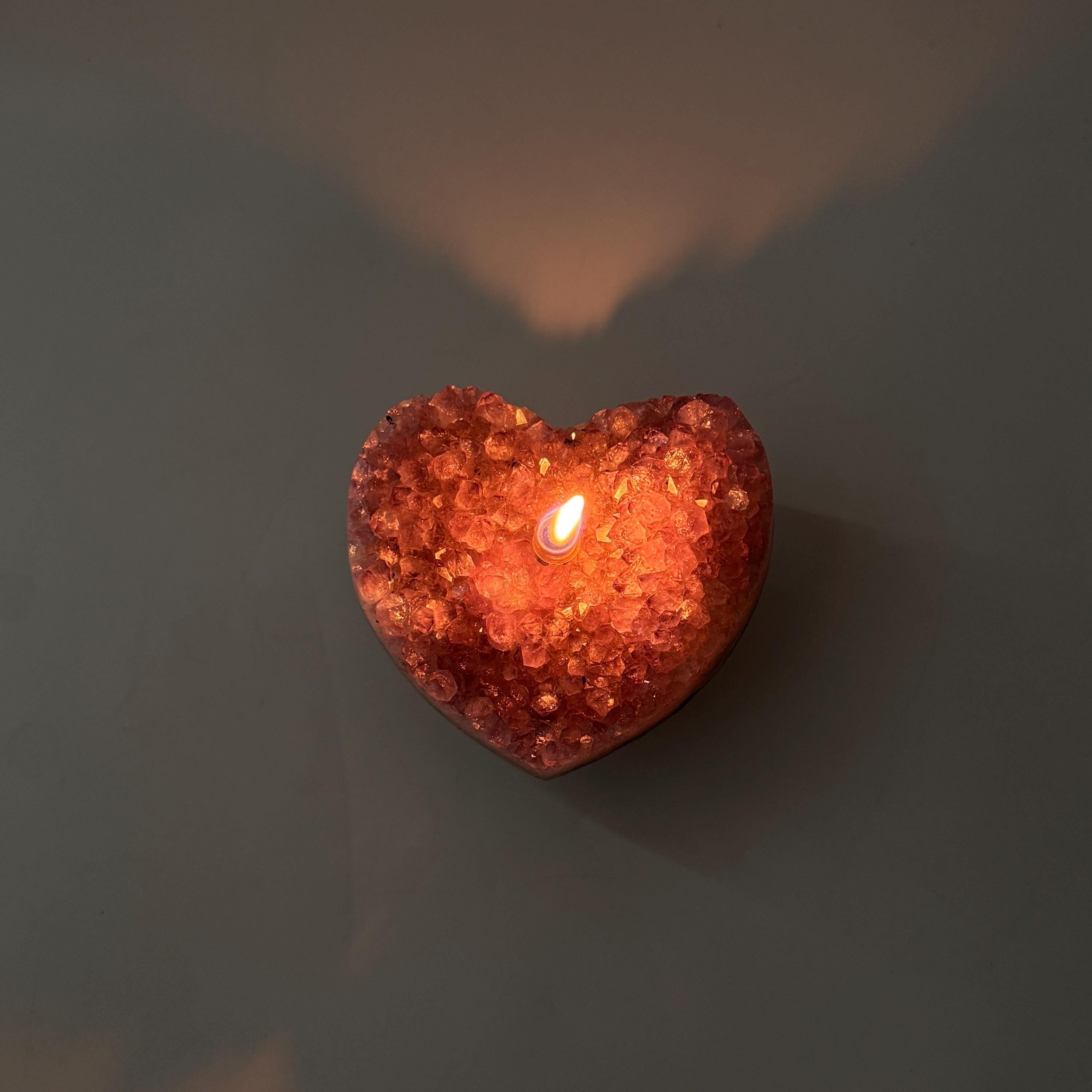 [shopname] - Amethyst Rock Candle, geode heart | Rustic Home Rock Decor, rock decor