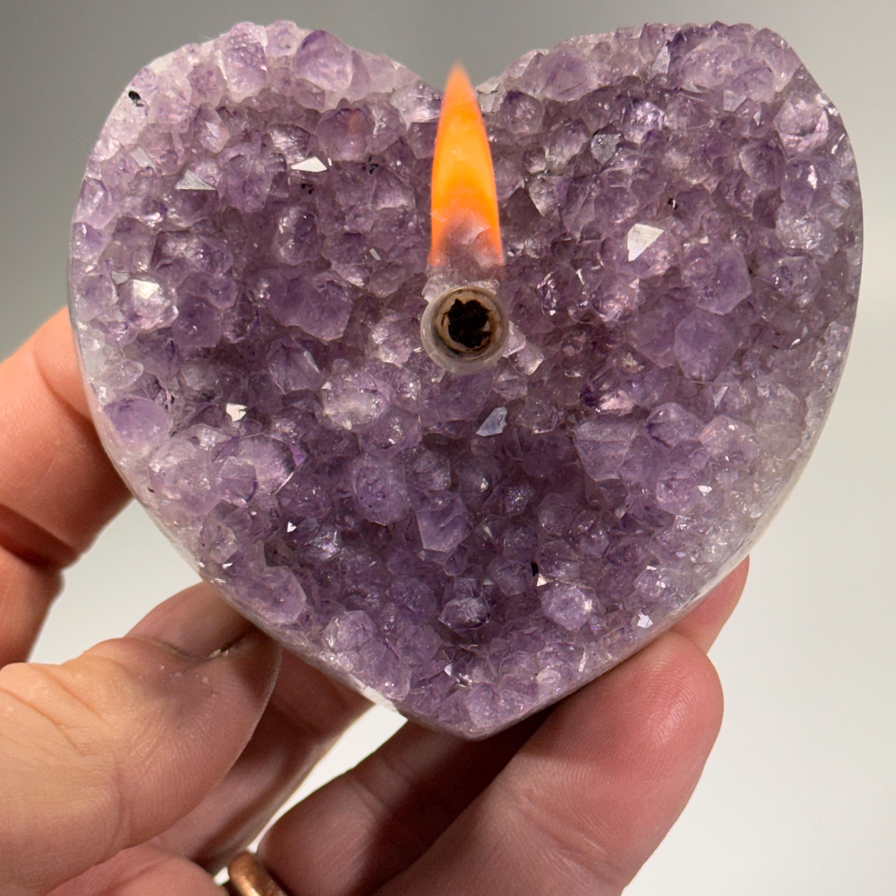 [shopname] - Amethyst Rock Candle, geode heart | Rustic Home Rock Decor, rock decor