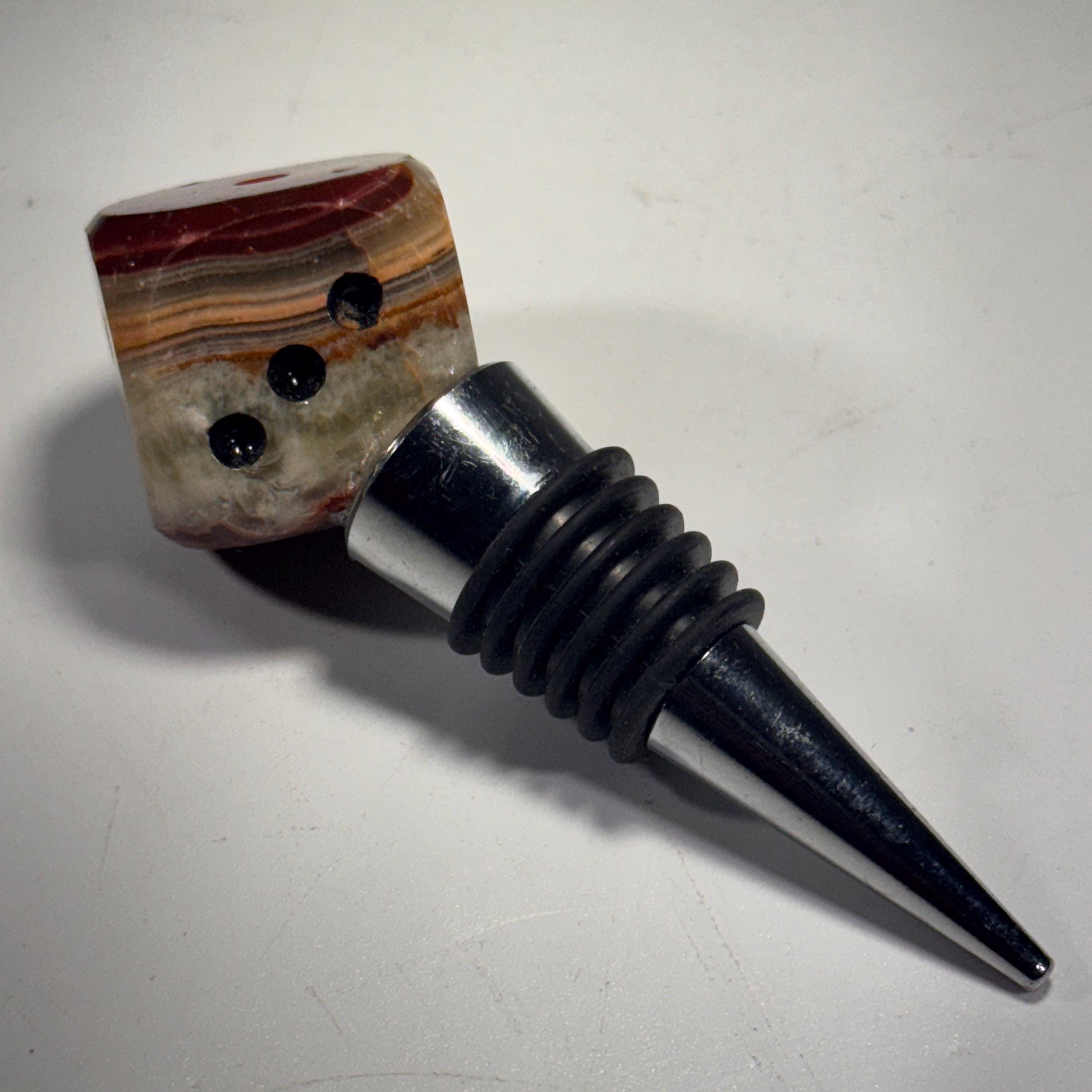 [shopname] - Crystal Bottle Stopper | Carved Onyx Die, rock decor