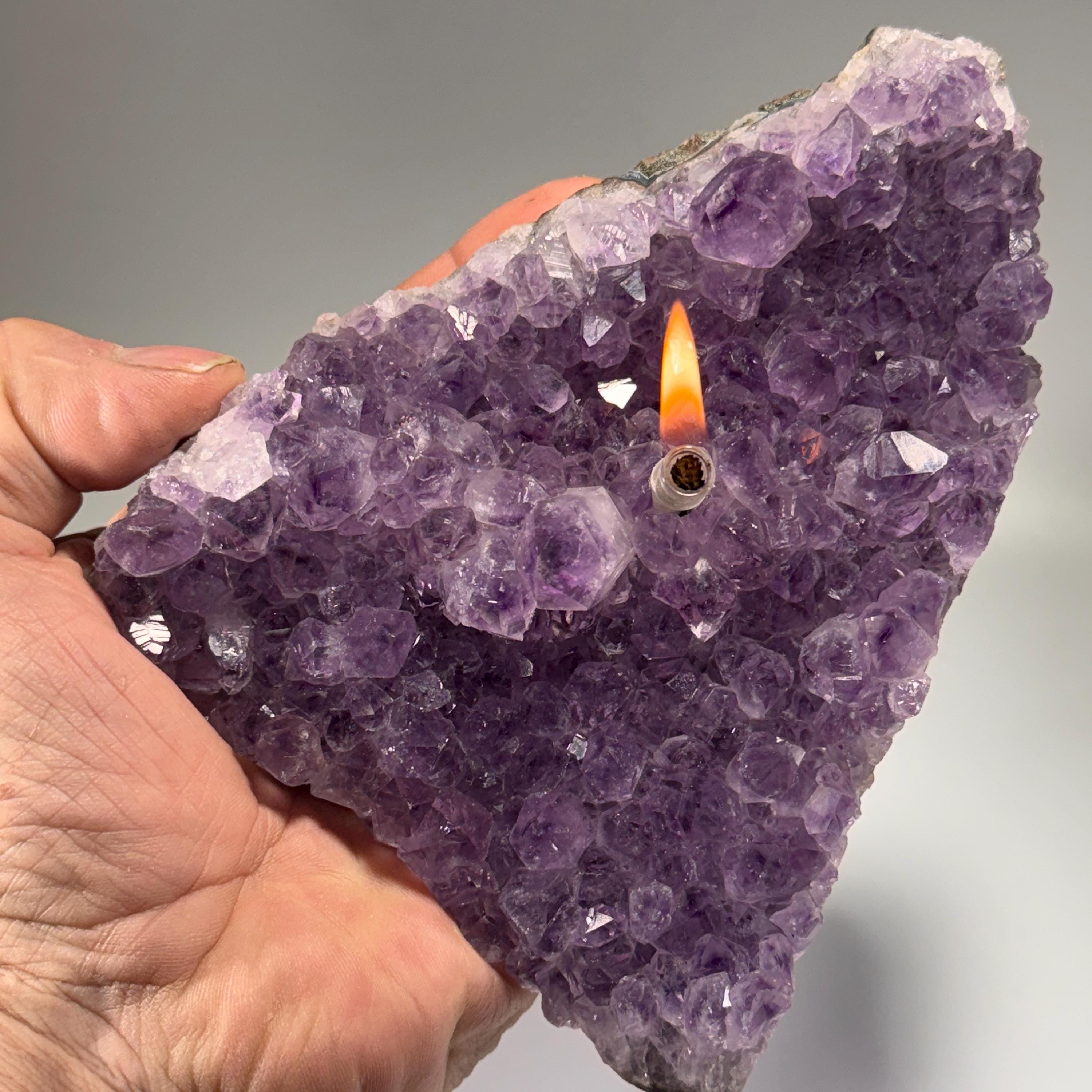 [shopname] - Rock oil lamp, Amethyst geode | Rustic Rock Home Decor, rock decor