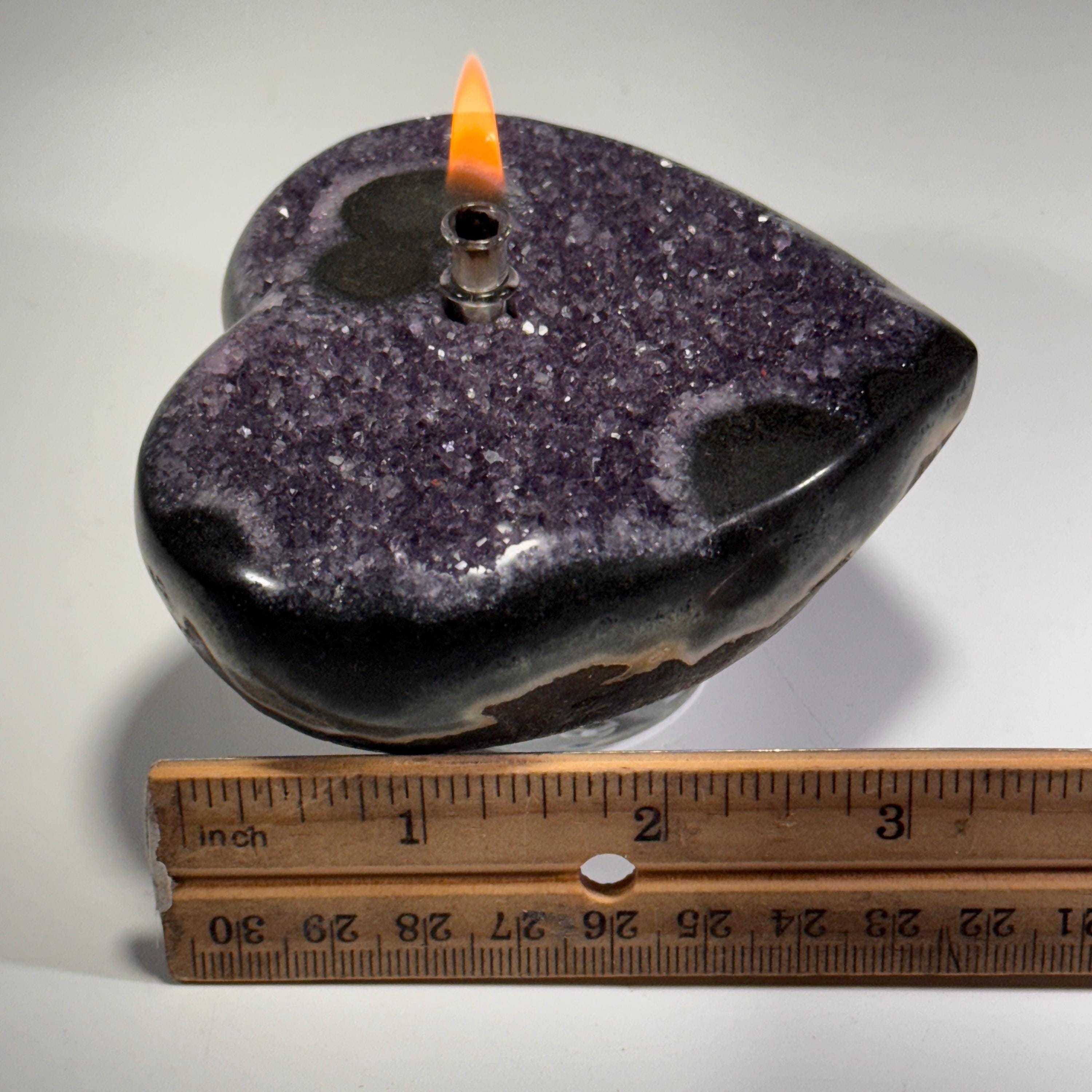 [shopname] - Amethyst Rock Candle, geode heart | Unique one-of-a-kind gift, rock decor