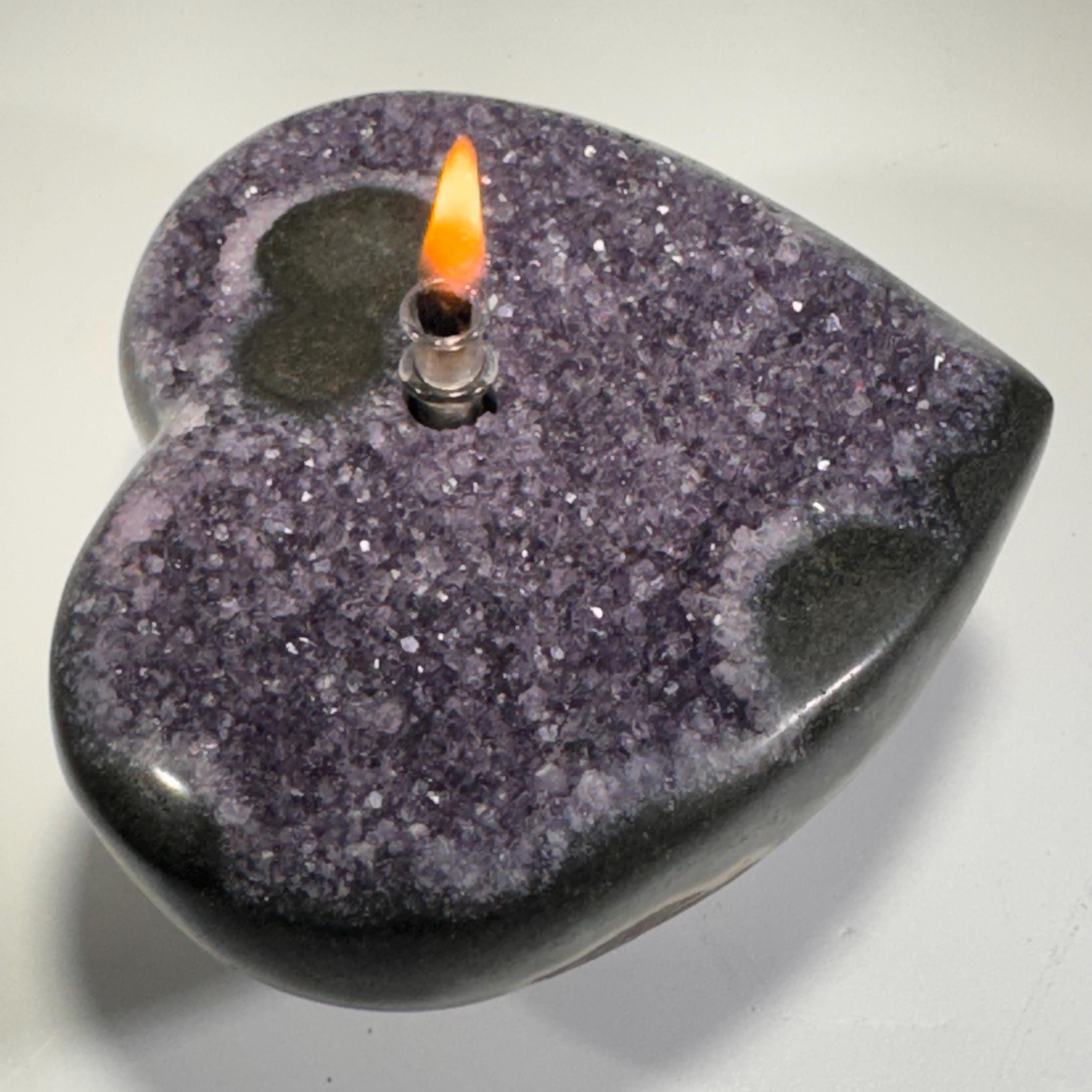 [shopname] - Amethyst Rock Candle, geode heart | Unique one-of-a-kind gift, rock decor
