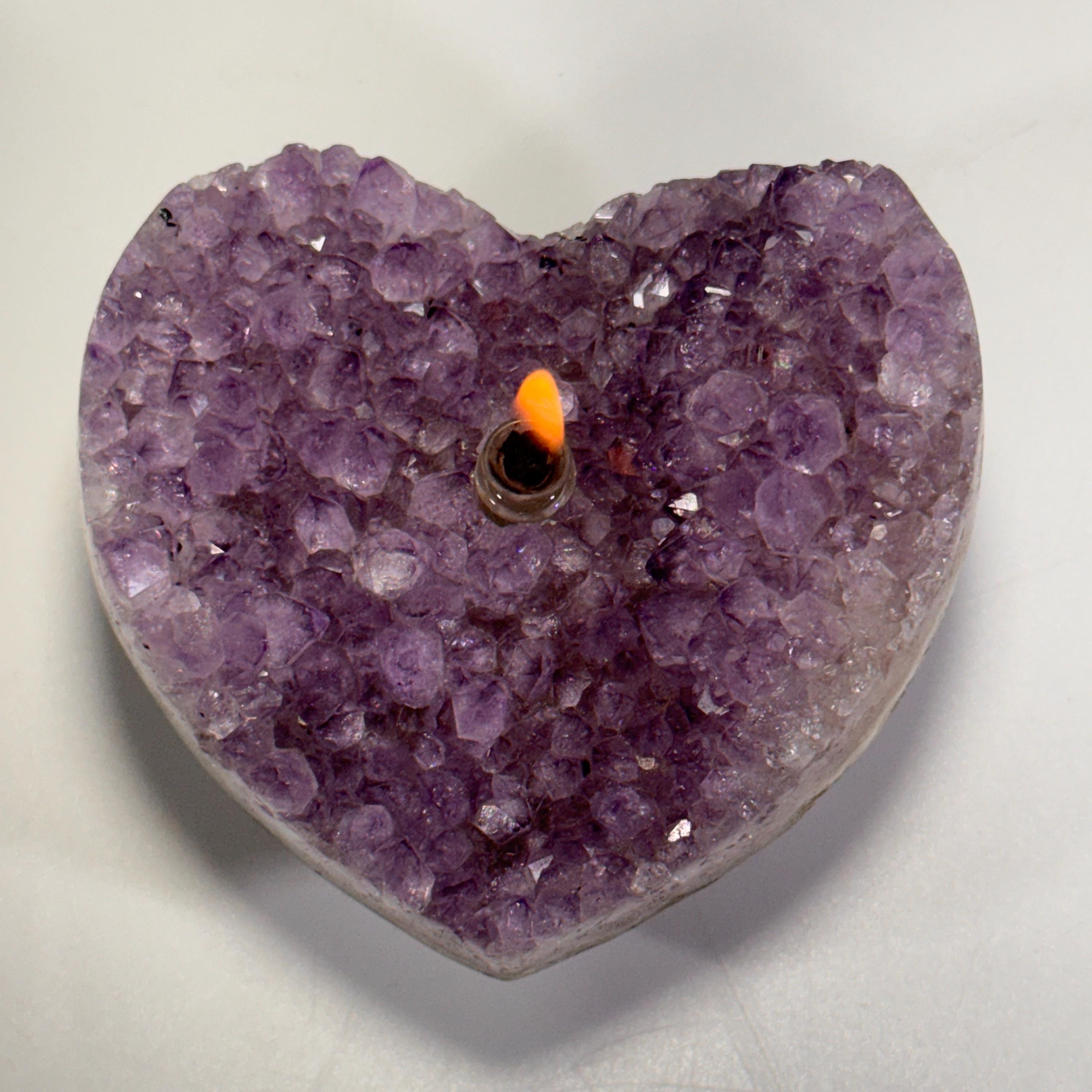 [shopname] - Amethyst Rock Candle, geode heart | Rustic Home Rock Decor, rock decor