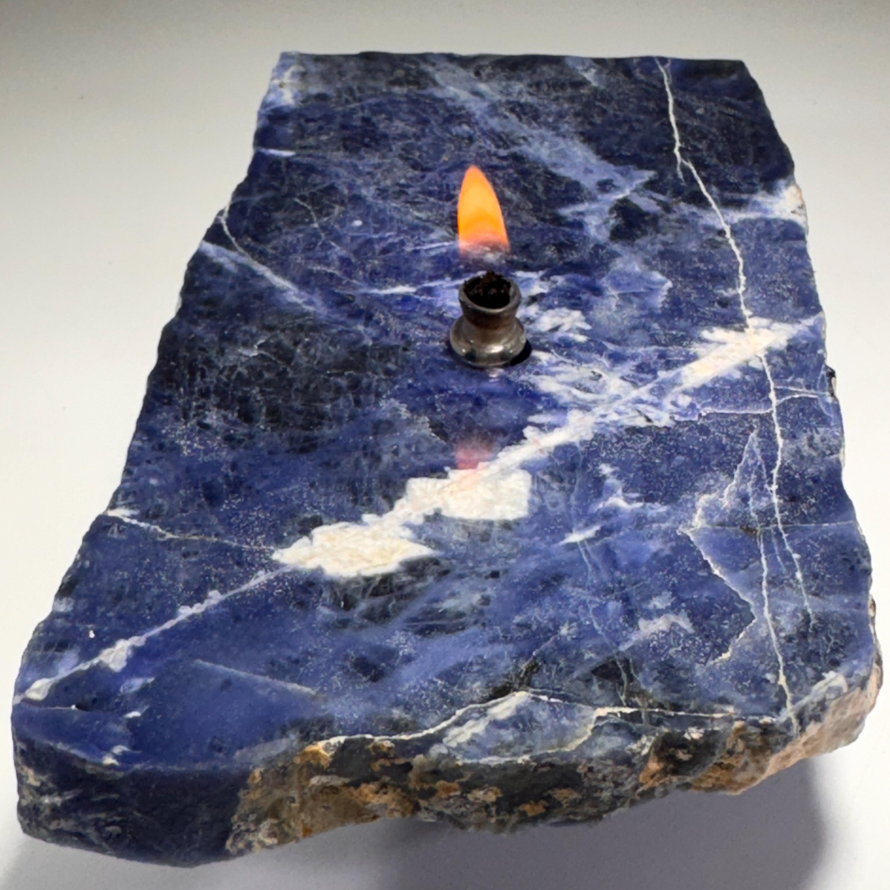[shopname] - Sodalite Rock Candle, rock decor