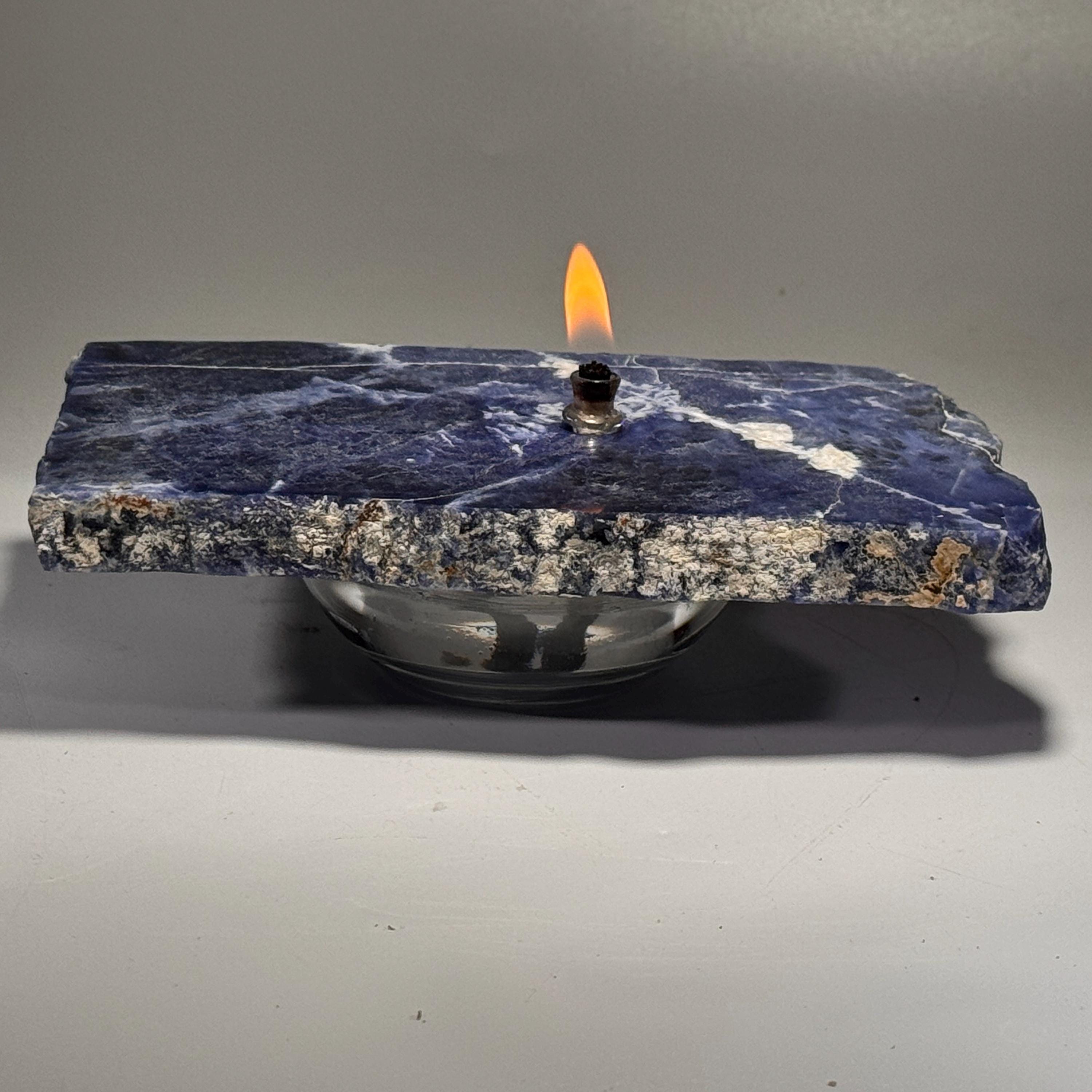 [shopname] - Sodalite Rock Candle, rock decor