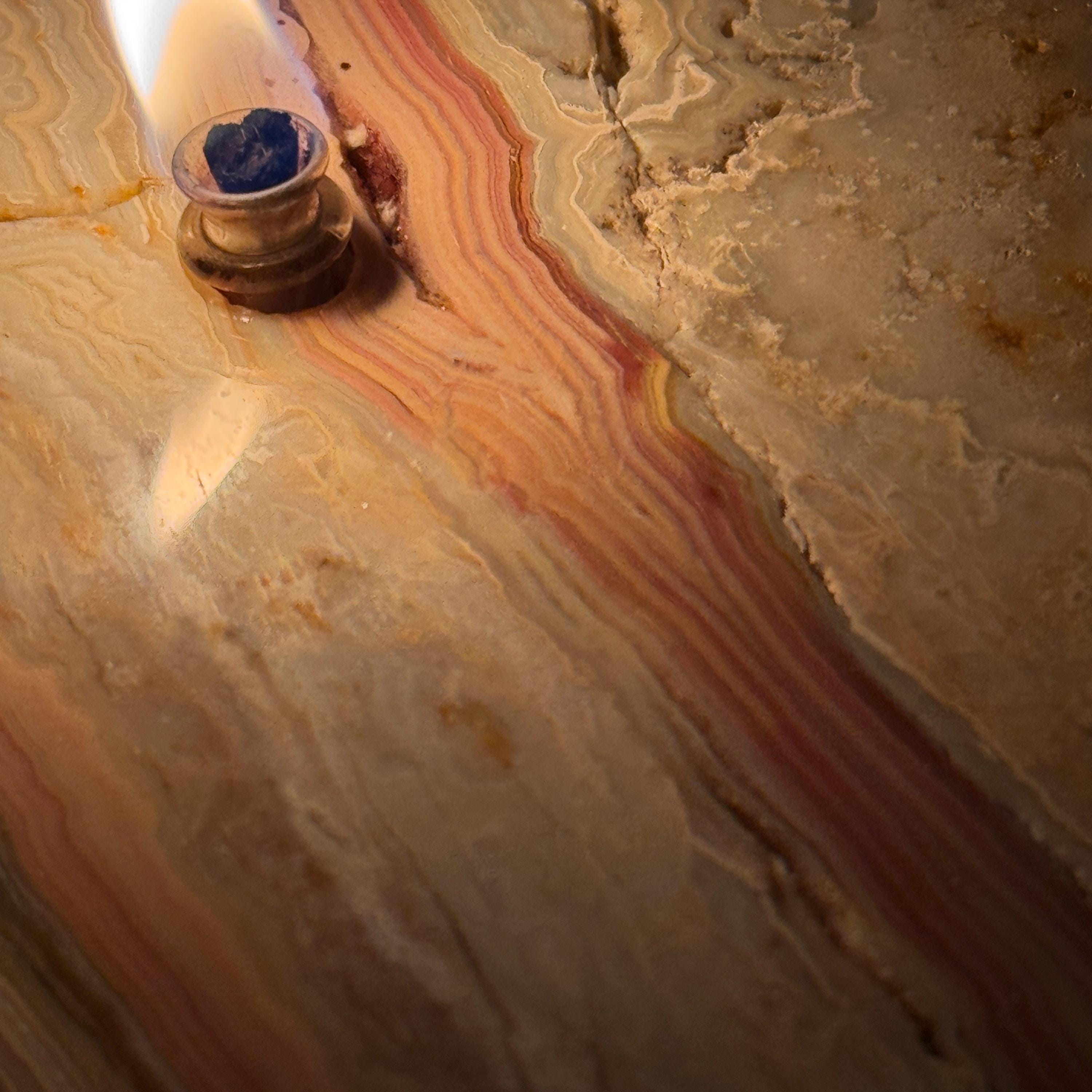 [shopname] - Crazy Lace Agate Rock Candle | Home Crystal Decor for home & office, rock decor