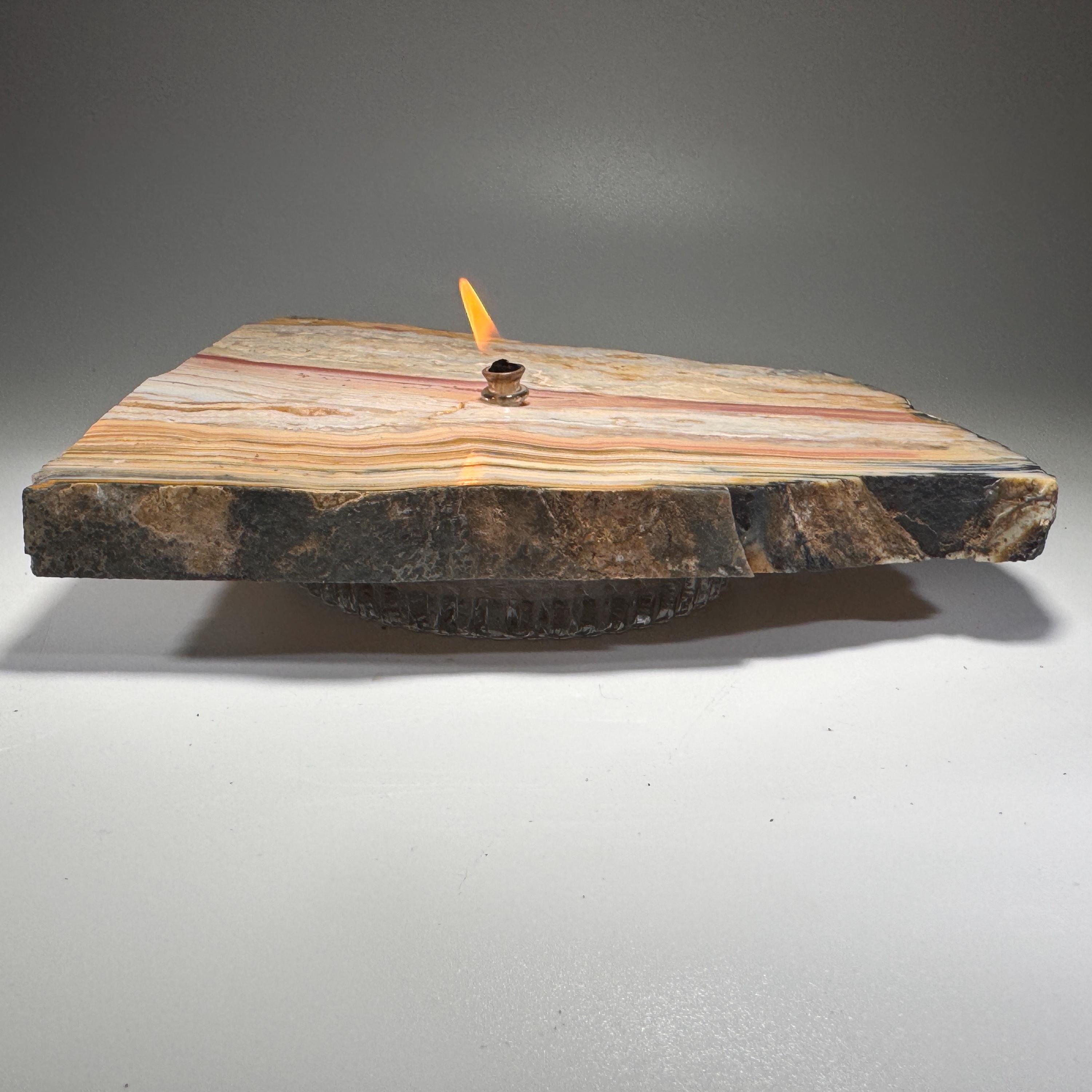 [shopname] - Crazy Lace Agate Rock Candle | Home Crystal Decor for home & office, rock decor