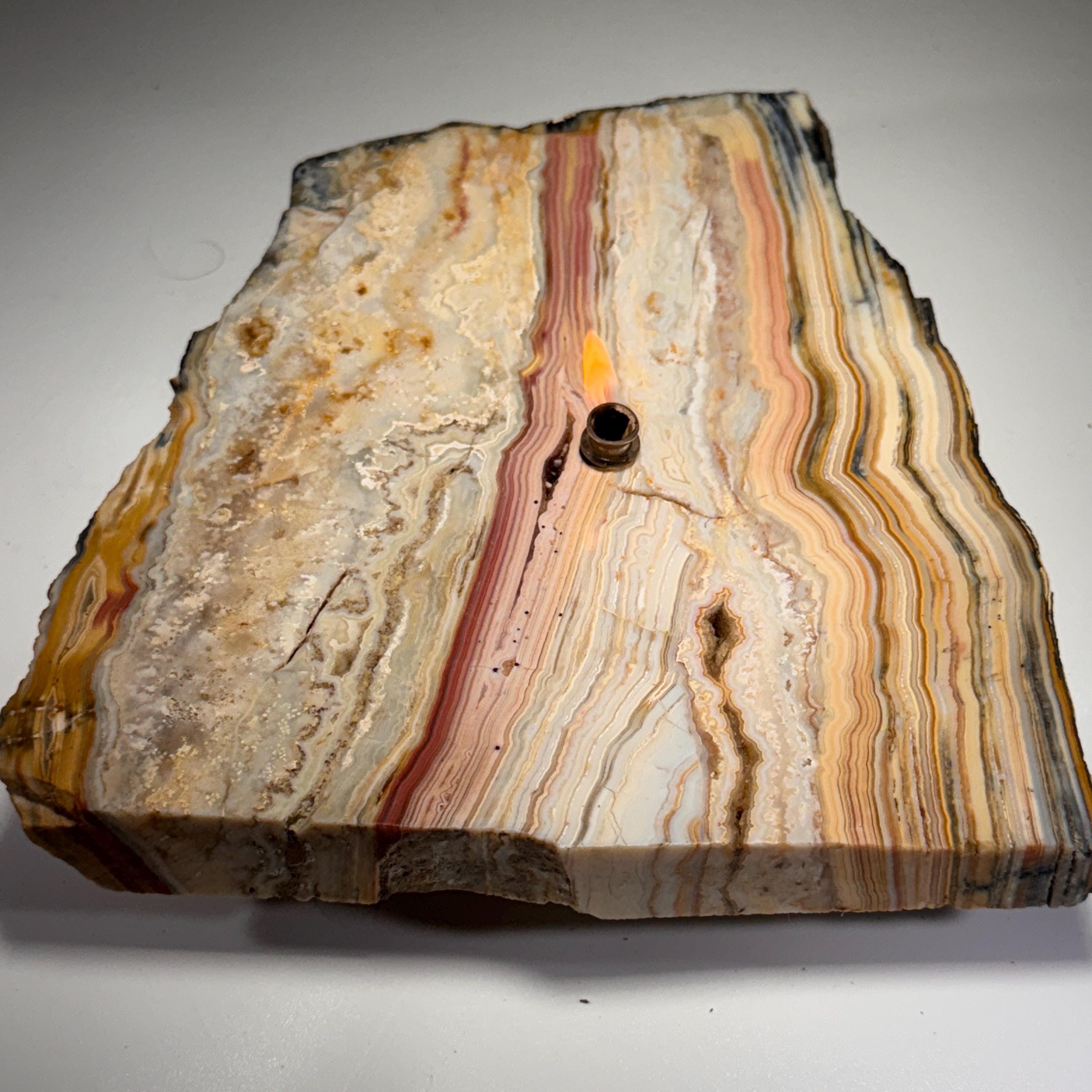 [shopname] - Crazy Lace Agate Rock Candle | Home Crystal Decor for home & office, rock decor