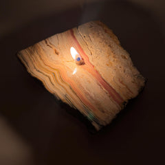 [shopname] - Crazy Lace Agate Rock Candle | Home Crystal Decor for home & office, rock decor