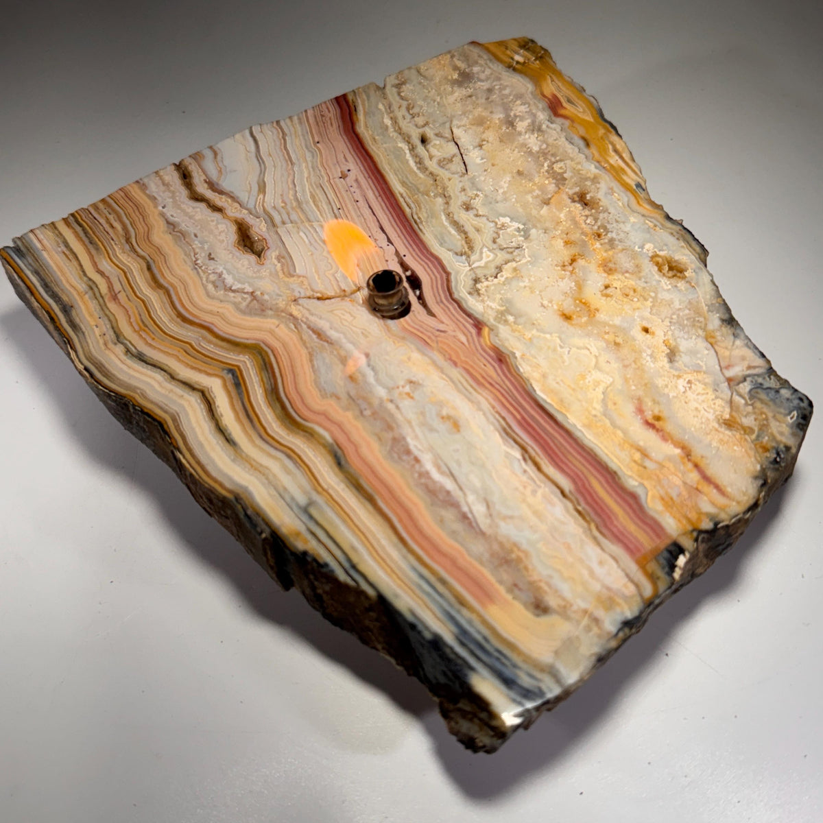 [shopname] - Crazy Lace Agate Rock Candle | Home Crystal Decor for home & office, rock decor