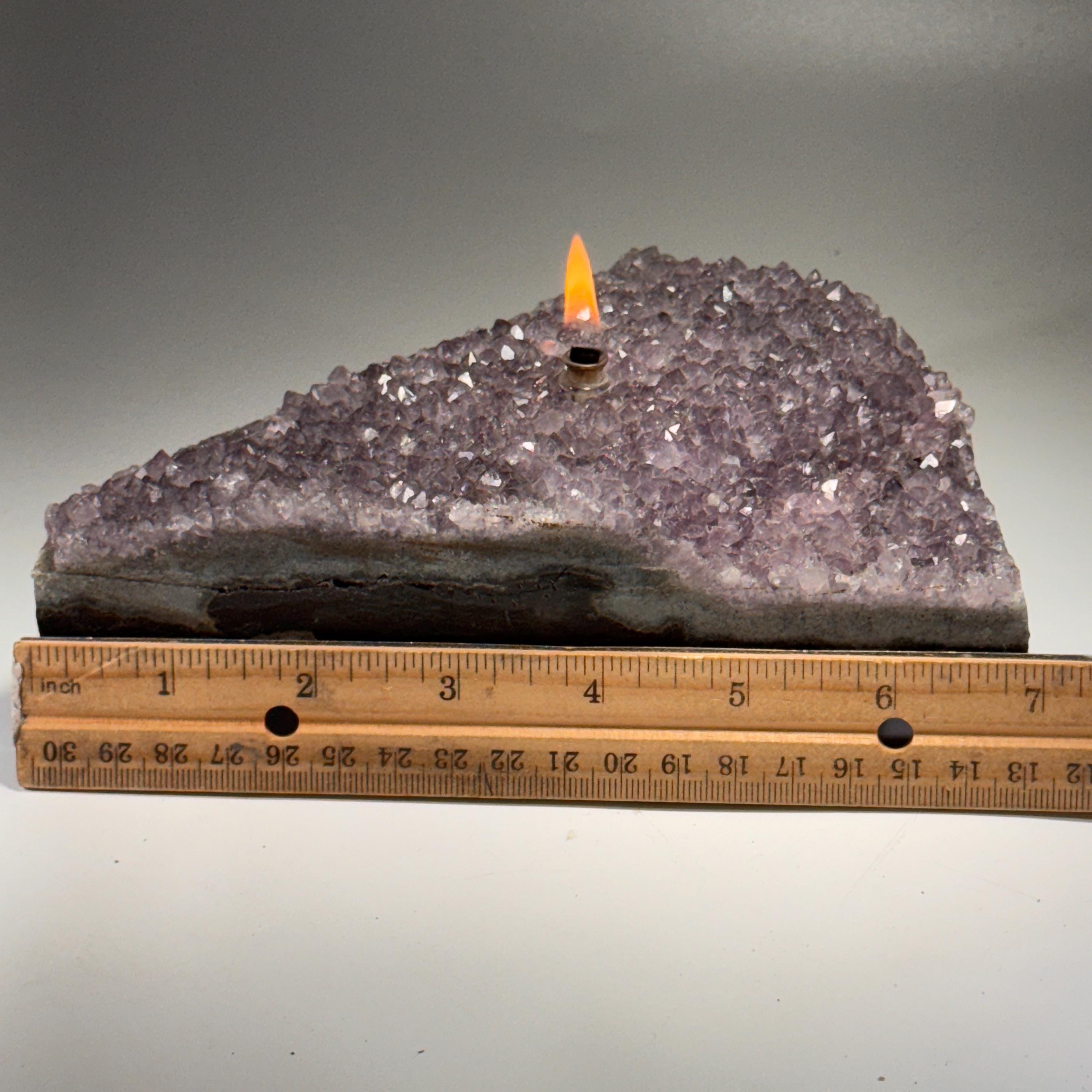 [shopname] - Rock oil lamp, Amethyst geode | Rustic Rock Home Decor, rock decor