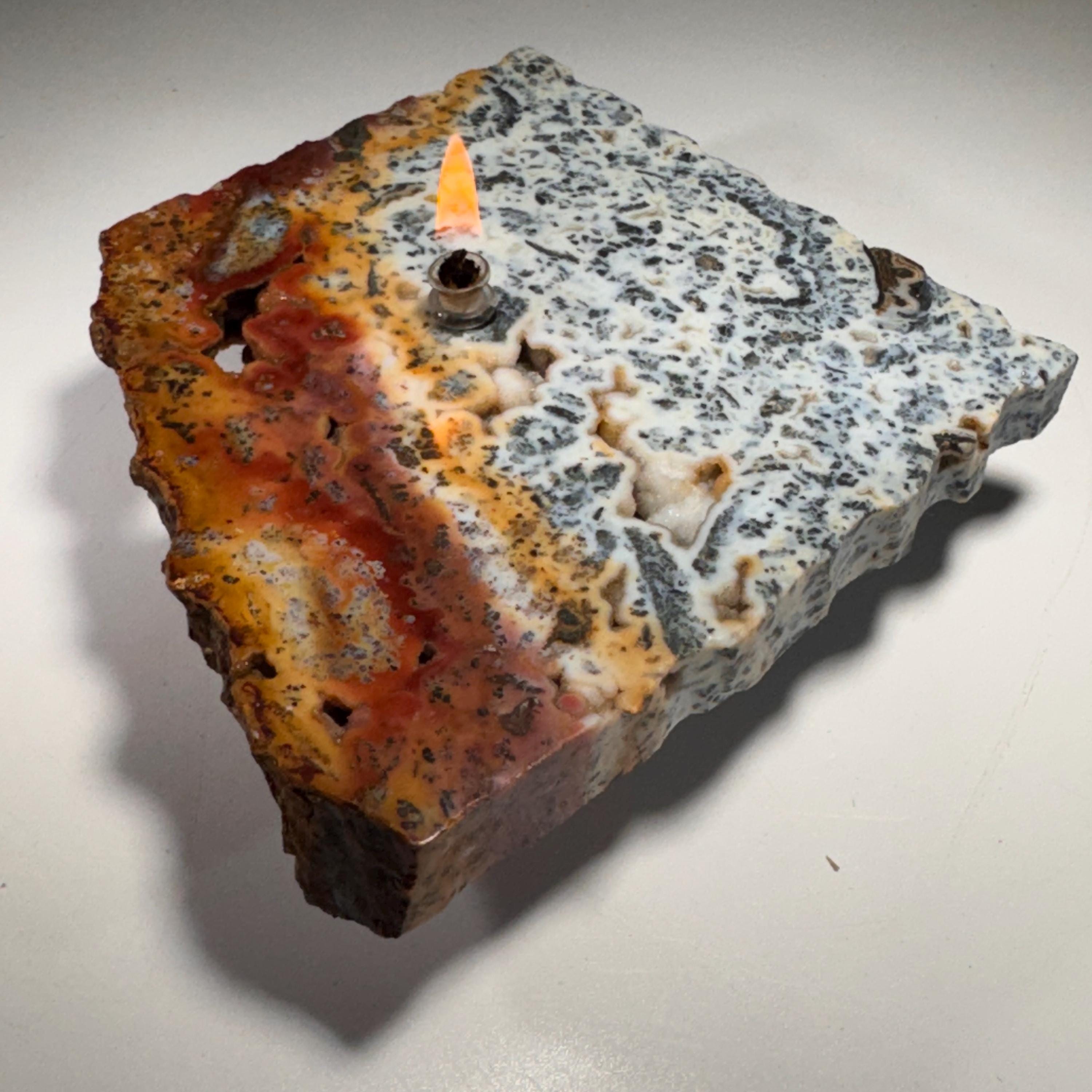 [shopname] - Marcasite Agate Rock Candle | indonesia Mineral, Home Crystal Decor, rock decor