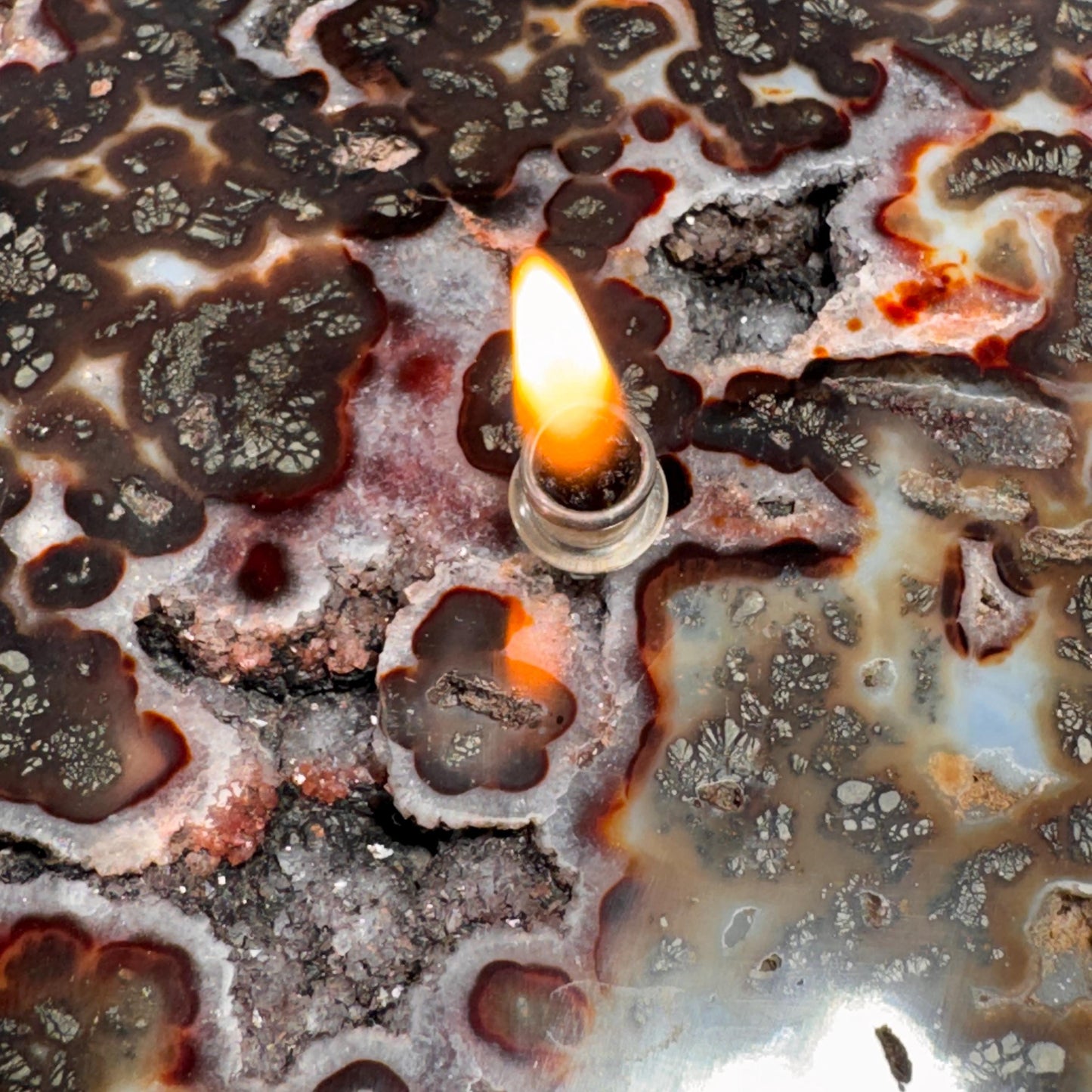 [shopname] - Rock Candle - Marcasite Agate, rock decor