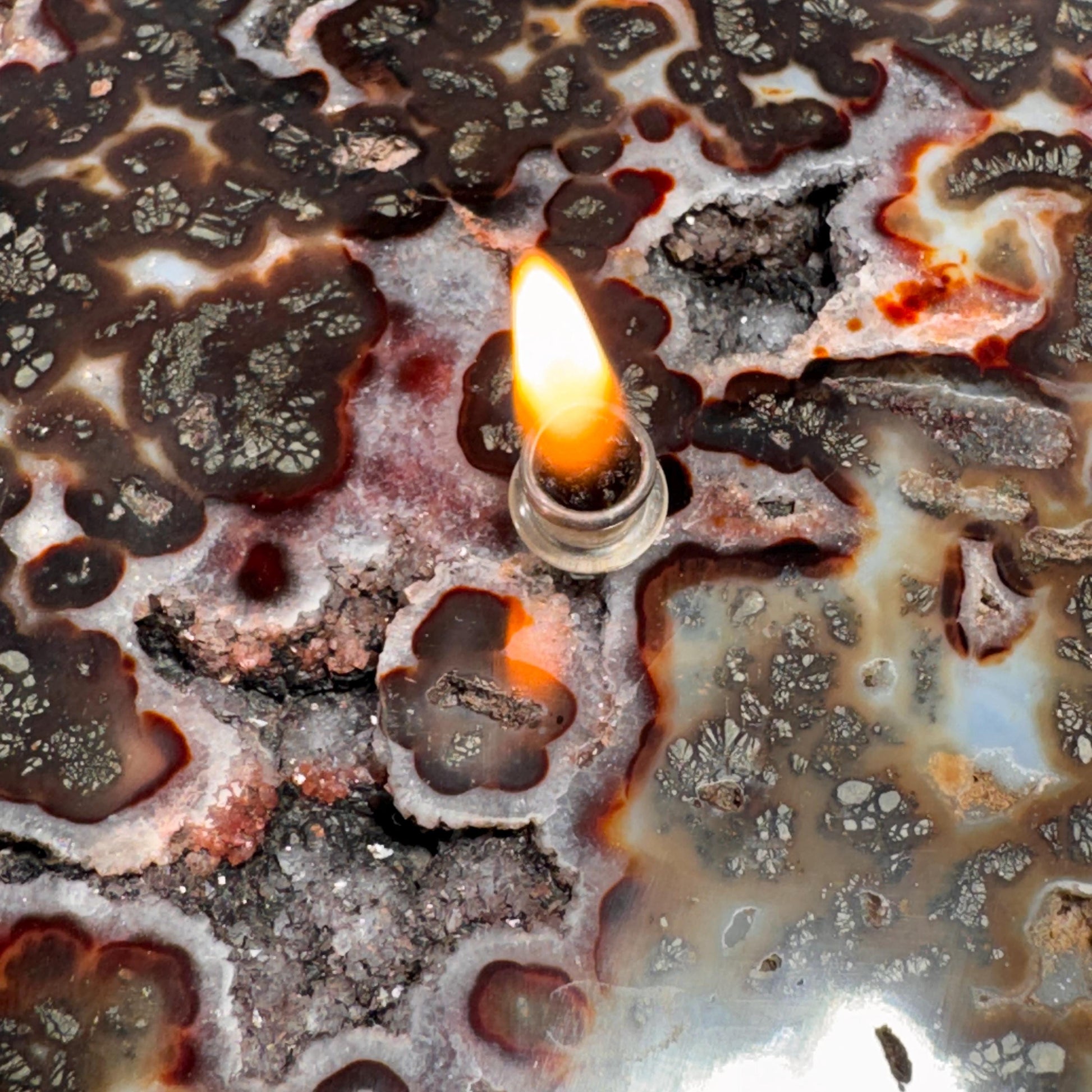 [shopname] - Rock Candle - Marcasite Agate, rock decor