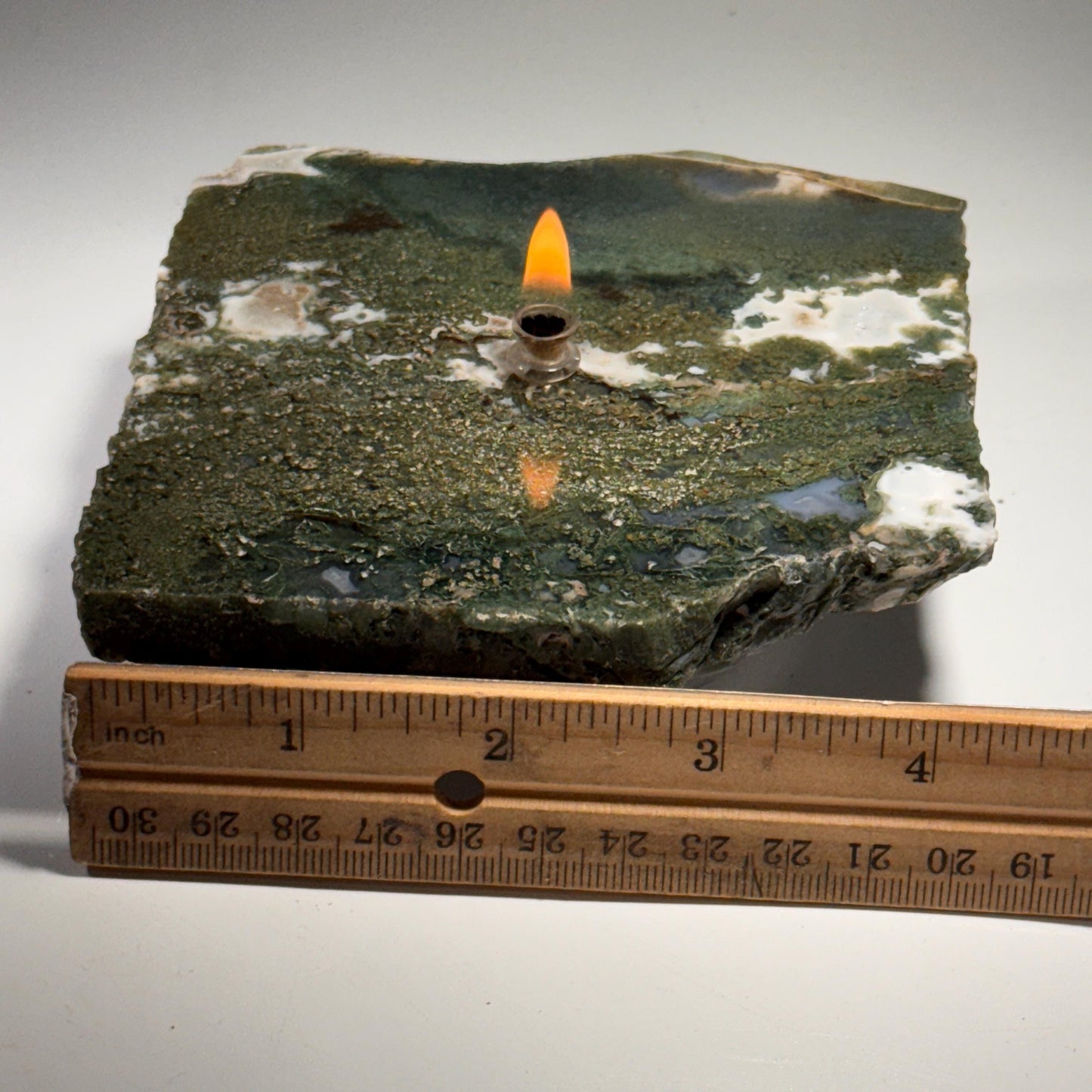 [shopname] - Moss Agate Rock Candle, rock decor