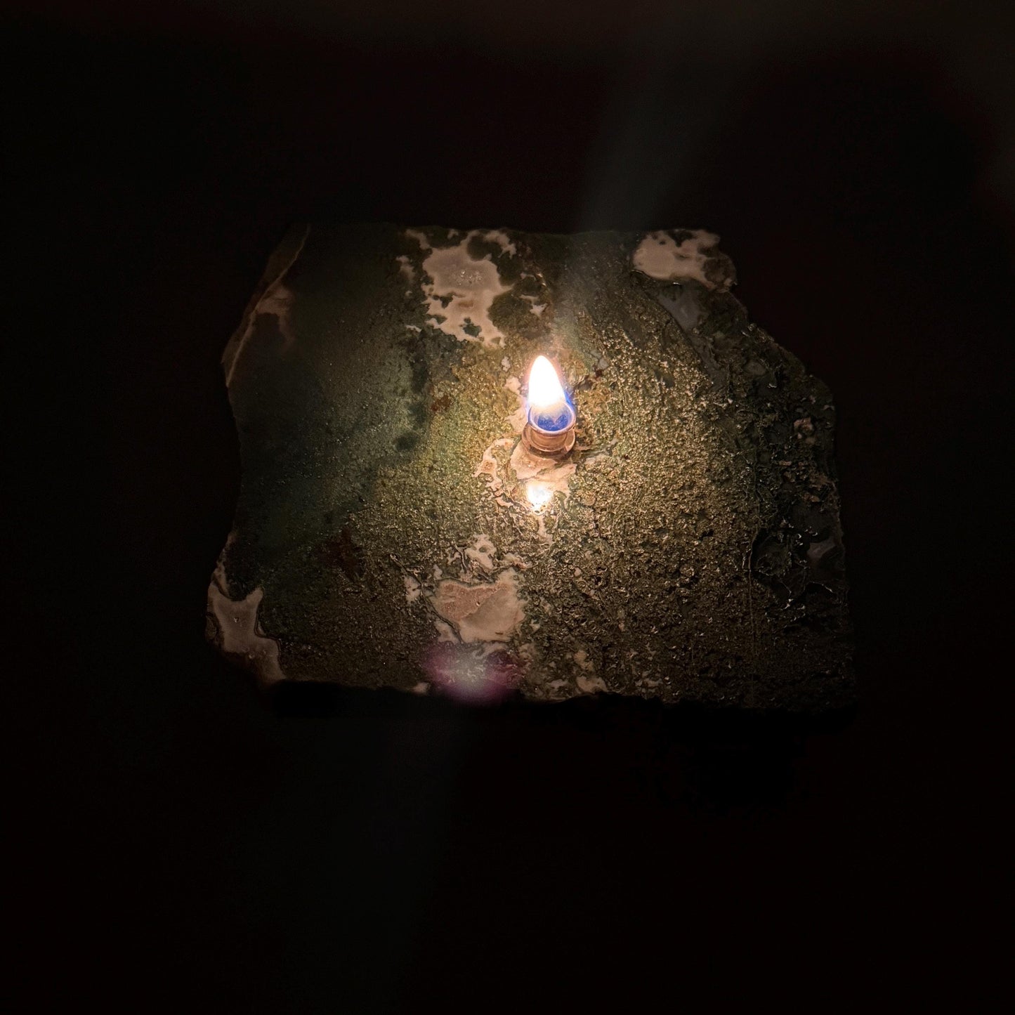 [shopname] - Moss Agate Rock Candle, rock decor