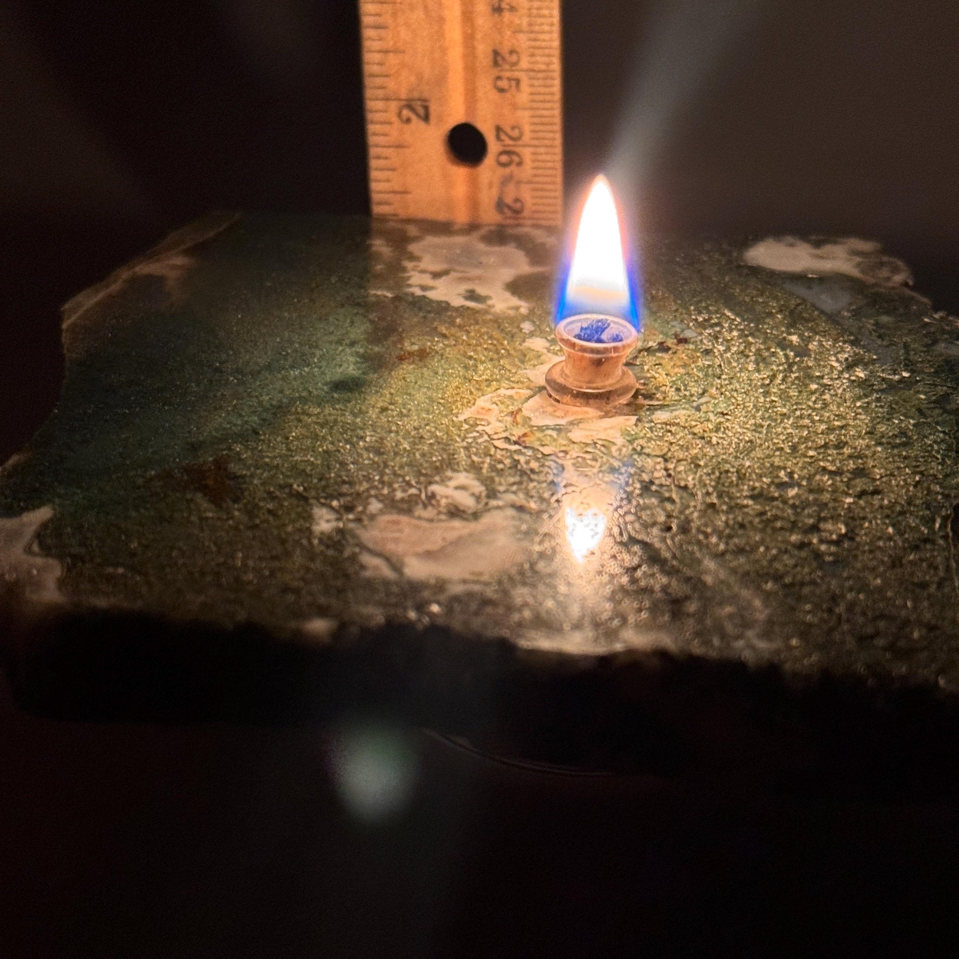 [shopname] - Moss Agate Rock Candle, rock decor