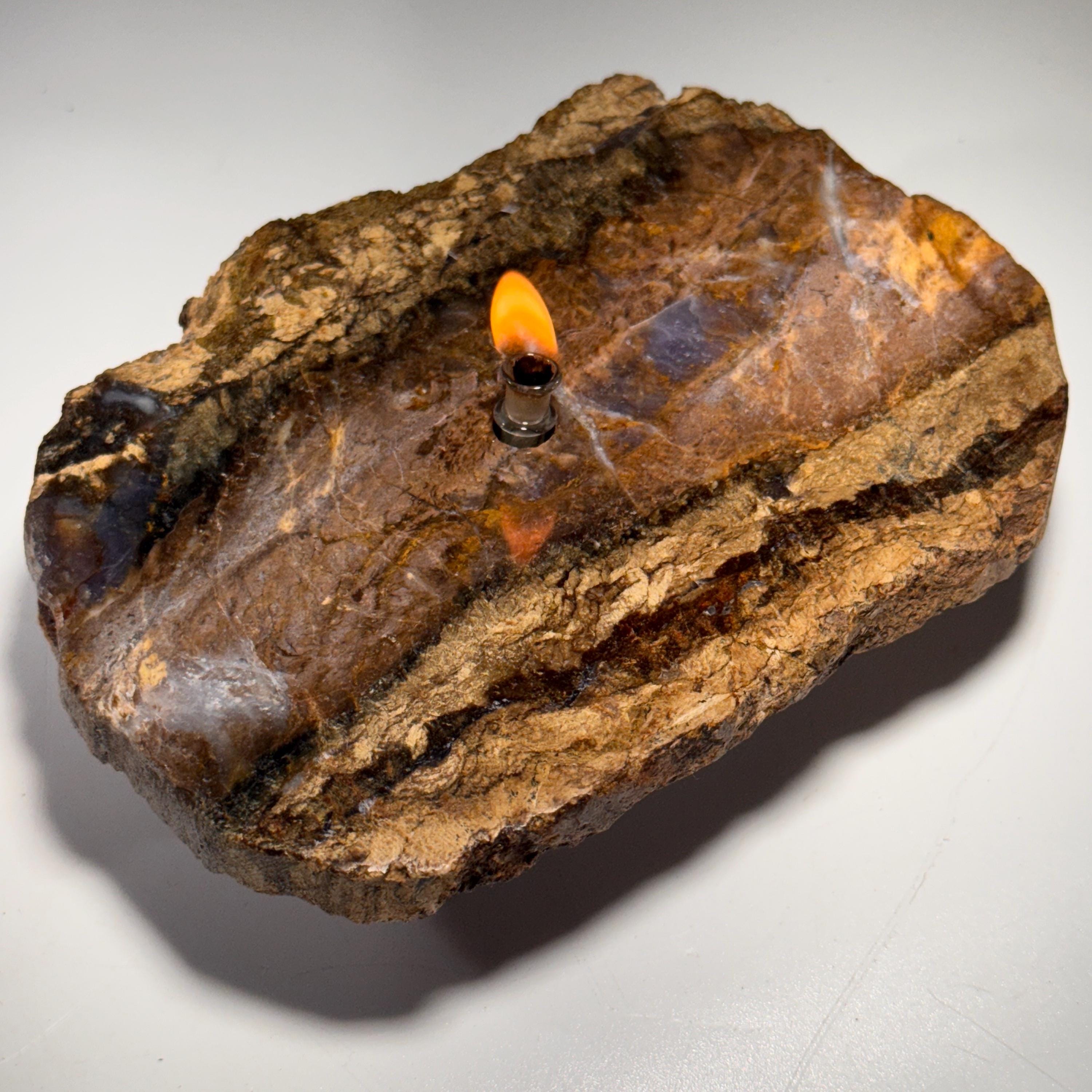 [shopname] - Purple Agate Rock Candle | Natural Stone Oil Lamp with Everlasting Wick, rock decor