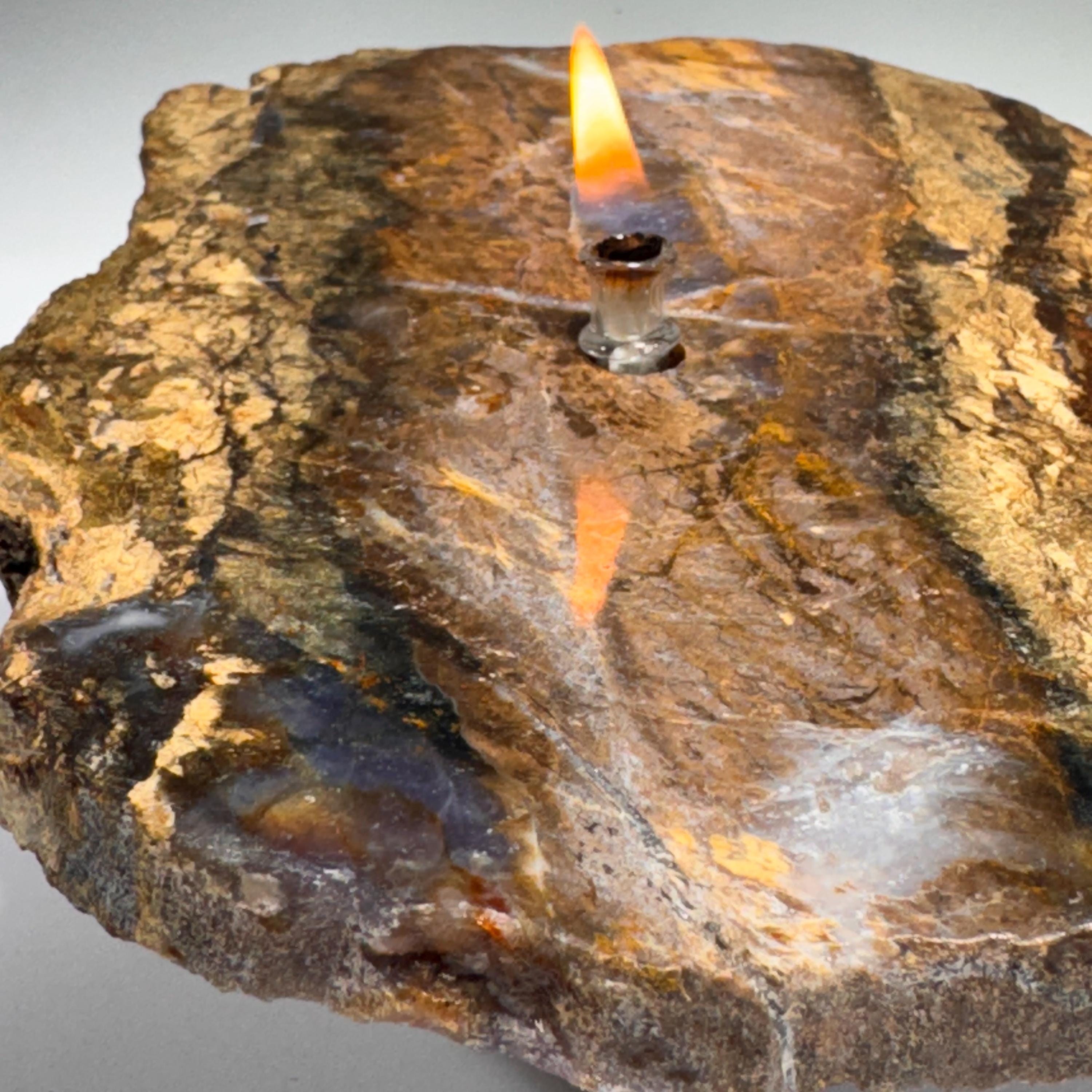[shopname] - Purple Agate Rock Candle | Natural Stone Oil Lamp with Everlasting Wick, rock decor